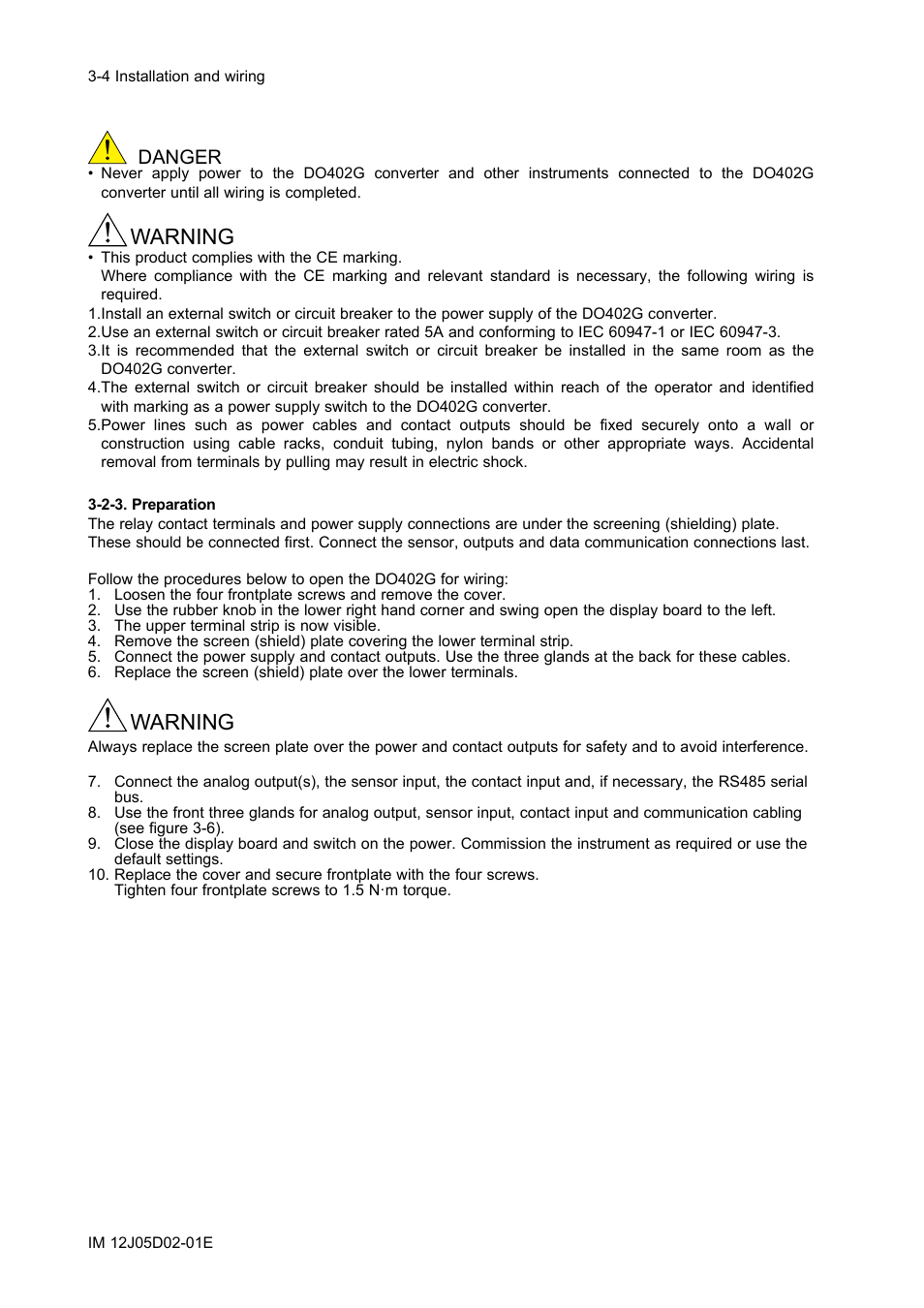 2-3. preparation, 2-3. preparation -4, Warning | Danger | Yokogawa DO402 Dissolved Oxygen Analyzer User Manual | Page 24 / 98