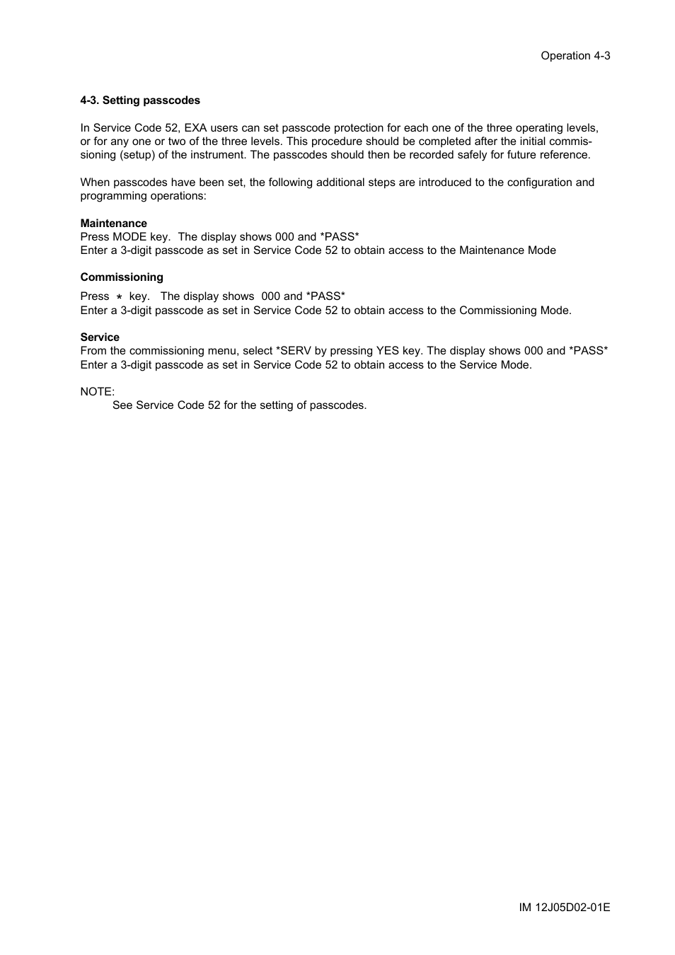 3. setting passcodes, 3. setting passcodes -3 | Yokogawa DO402 Dissolved Oxygen Analyzer User Manual | Page 35 / 98