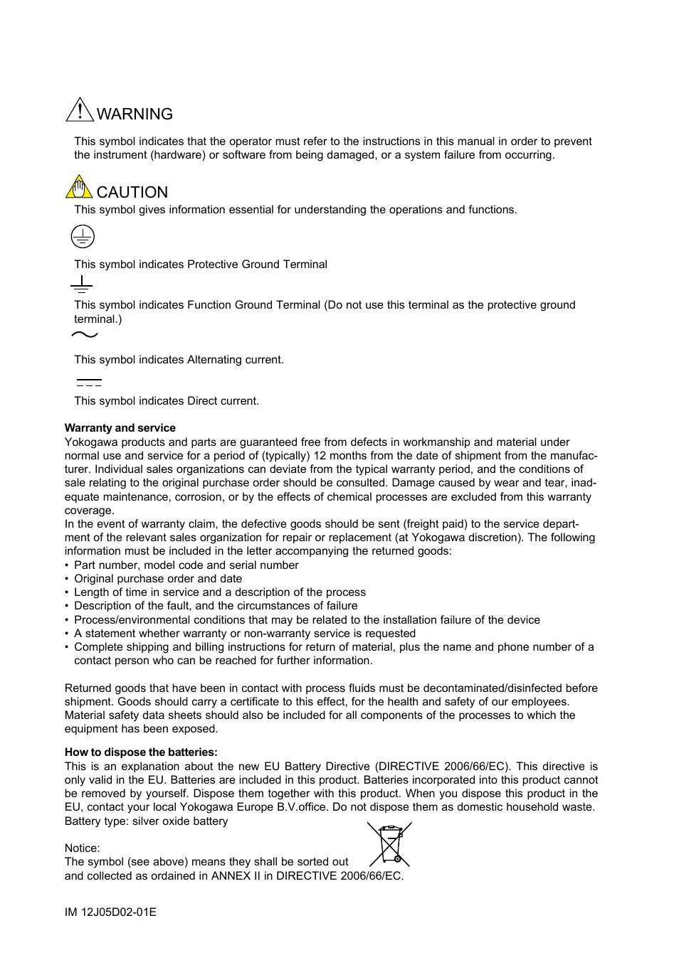 Warning caution | Yokogawa DO402 Dissolved Oxygen Analyzer User Manual | Page 4 / 98