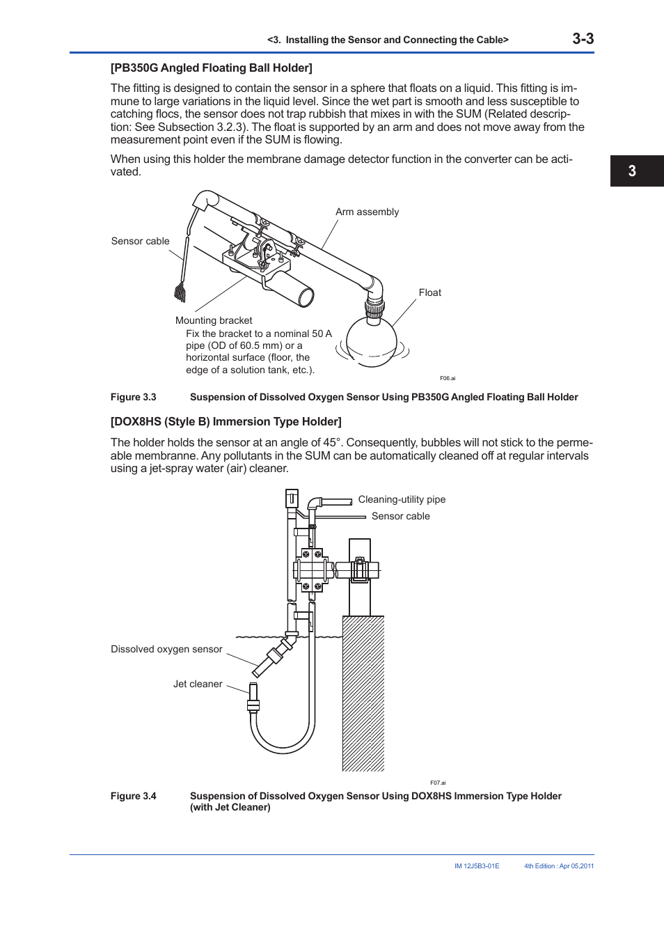 3 asembling the sensor in the holder, 3 connecting the sensor cable | Yokogawa DO30G Dissolved Oxygen Sensor User Manual | Page 16 / 29