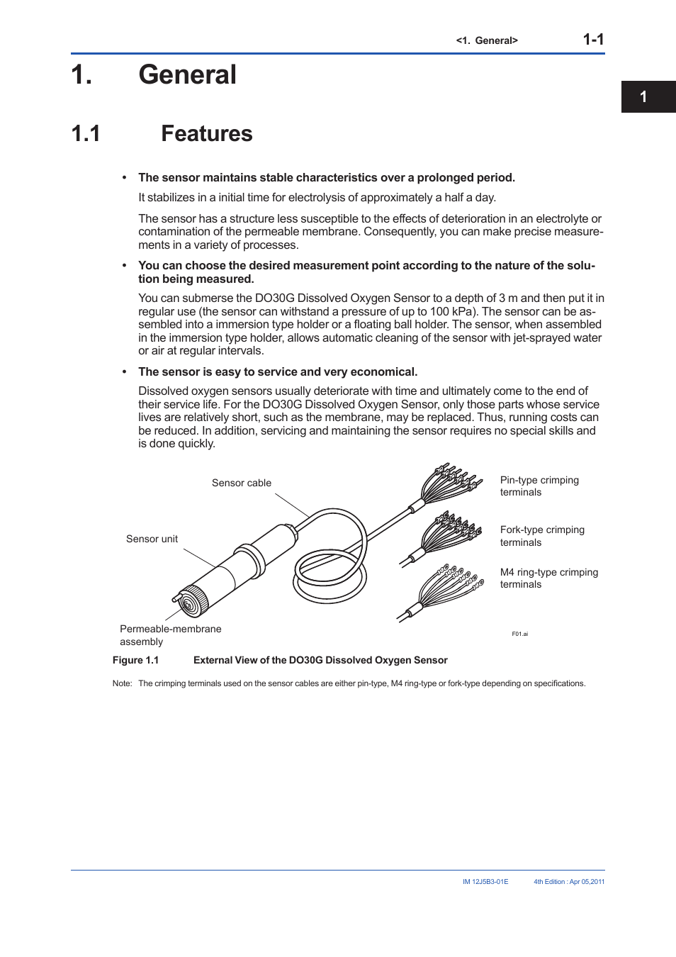 2 specifications, 1 standard specifications, General | 1 features | Yokogawa DO30G Dissolved Oxygen Sensor User Manual | Page 8 / 29