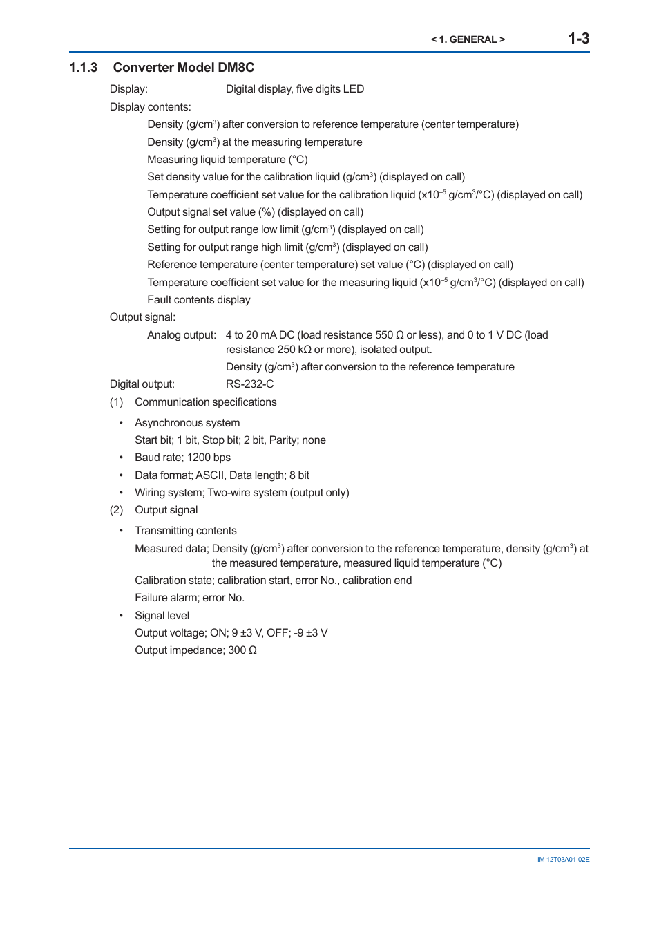 3 converter model dm8c, Converter model dm8c -3 | Yokogawa DM8C/VD6 Liquid Density Analyzer User Manual | Page 13 / 64