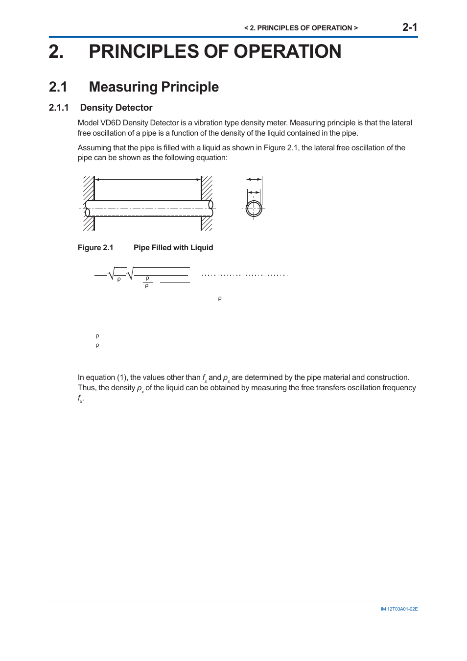 Principles of operation, 1 measuring principle, 1 density detector | Principles of operation -1, 1 measuring, Principle, 1 density, Detector | Yokogawa DM8C/VD6 Liquid Density Analyzer User Manual | Page 23 / 64