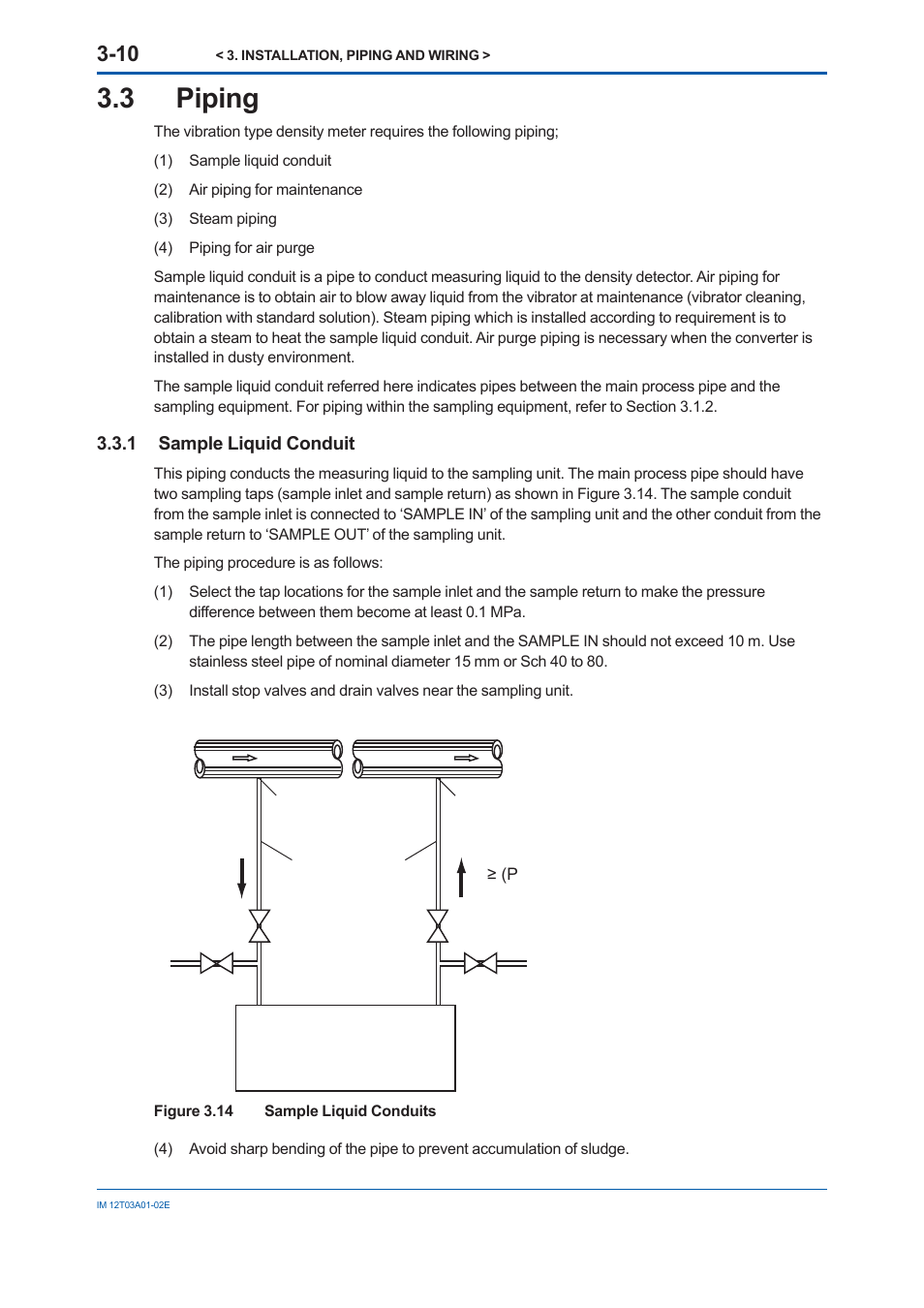 3 piping, 1 sample liquid conduit, Sample liquid conduit -10 | Yokogawa DM8C/VD6 Liquid Density Analyzer User Manual | Page 36 / 64