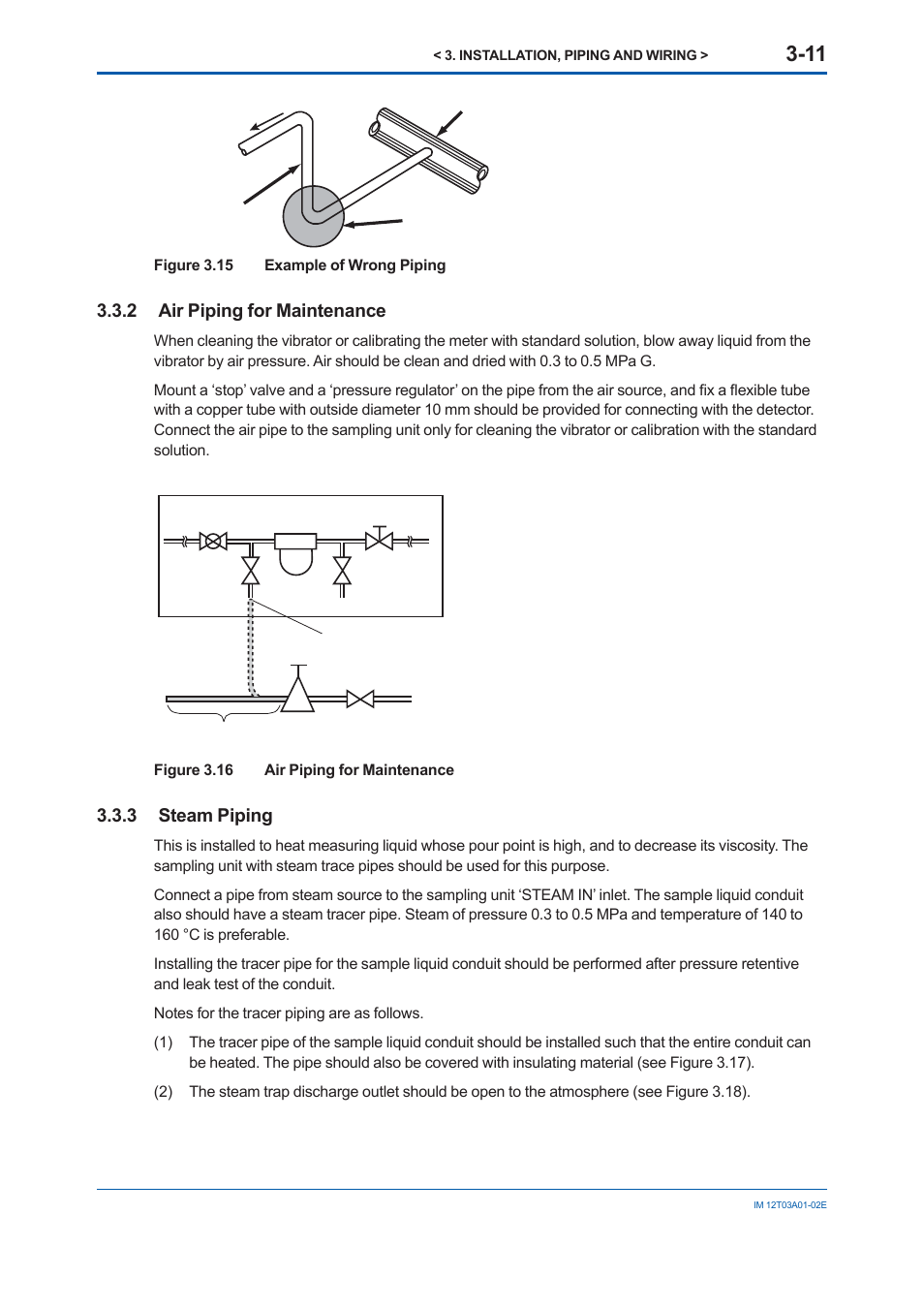 2 air piping for maintenance, 3 steam piping, Air piping for maintenance -11 | 3 steam, Piping | Yokogawa DM8C/VD6 Liquid Density Analyzer User Manual | Page 37 / 64
