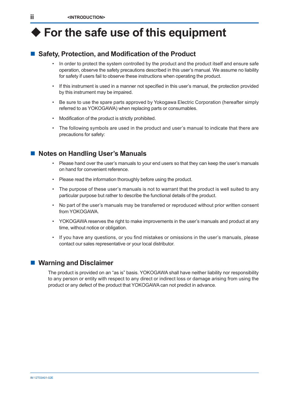 For the safe use of this equipment, Warning and disclaimer | Yokogawa DM8C/VD6 Liquid Density Analyzer User Manual | Page 4 / 64