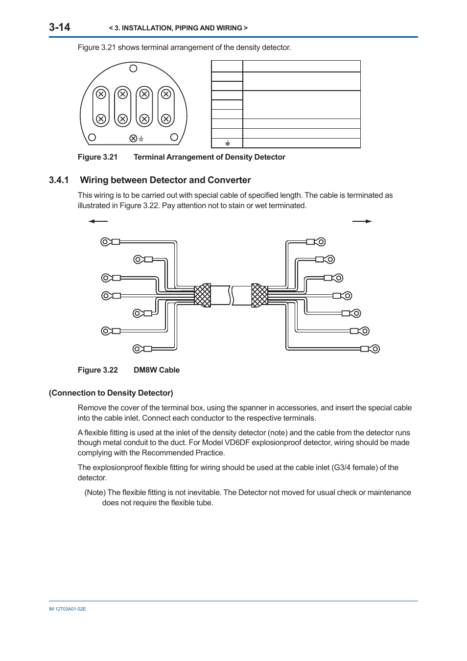 1 wiring between detector and converter, Wiring between detector and converter -14 | Yokogawa DM8C/VD6 Liquid Density Analyzer User Manual | Page 40 / 64