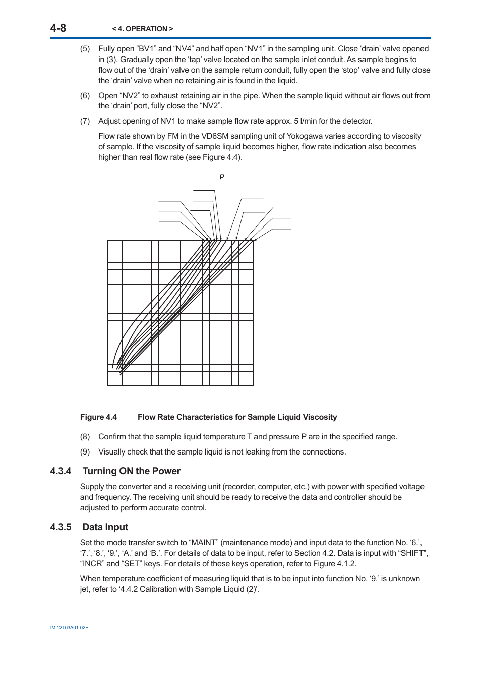 4 turning on the power, 5 data input, Turning on the power -8 | 5 data, Input | Yokogawa DM8C/VD6 Liquid Density Analyzer User Manual | Page 50 / 64