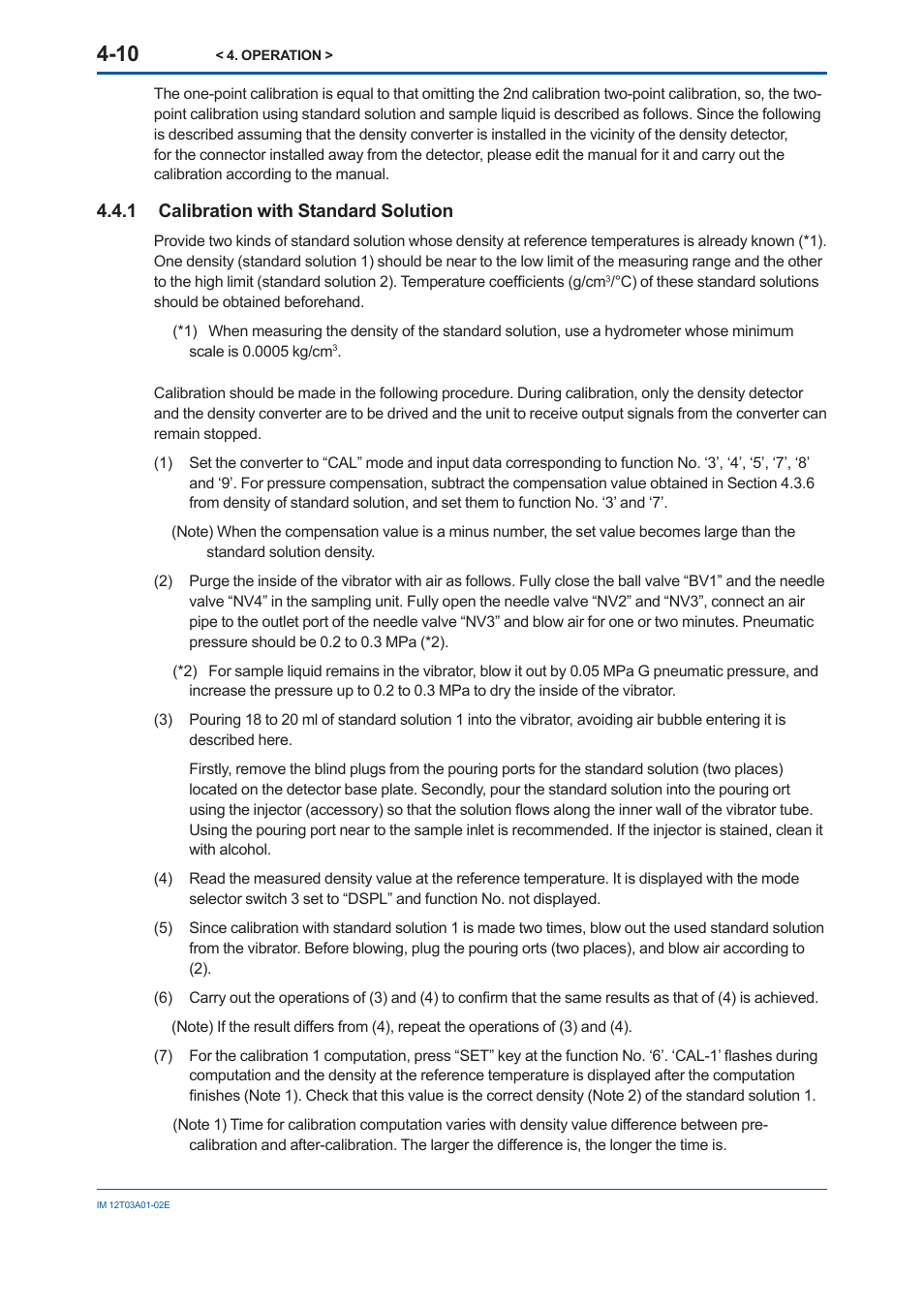 1 calibration with standard solution, Calibration with standard solution -10 | Yokogawa DM8C/VD6 Liquid Density Analyzer User Manual | Page 52 / 64