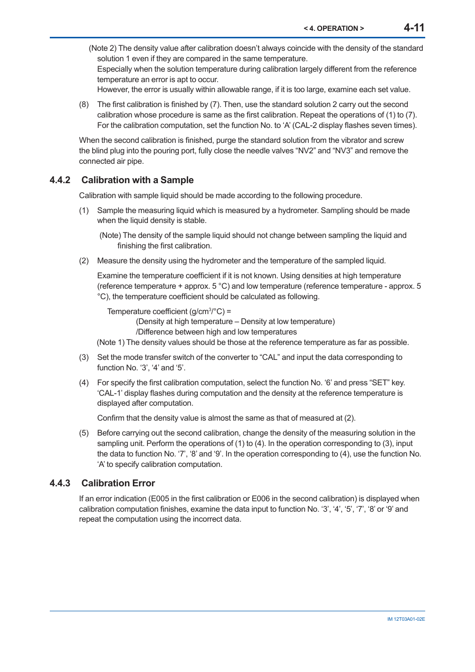 2 calibration with a sample, 3 calibration error, Calibration with a sample -11 | 3 calibration, Error | Yokogawa DM8C/VD6 Liquid Density Analyzer User Manual | Page 53 / 64