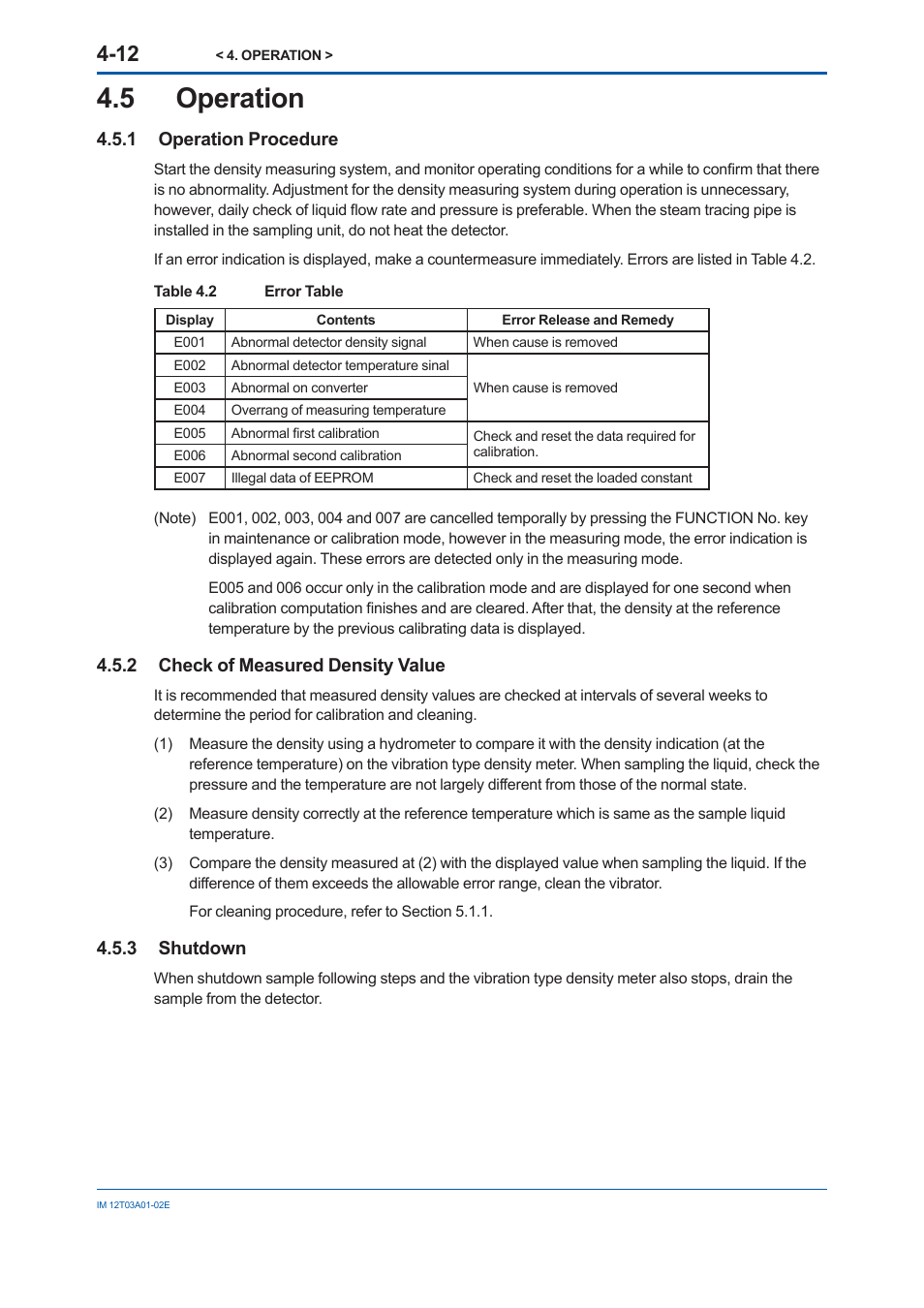 5 operation, 1 operation procedure, 2 check of measured density value | 3 shutdown, 1 operation, Procedure, Check of measured density value -12 | Yokogawa DM8C/VD6 Liquid Density Analyzer User Manual | Page 54 / 64