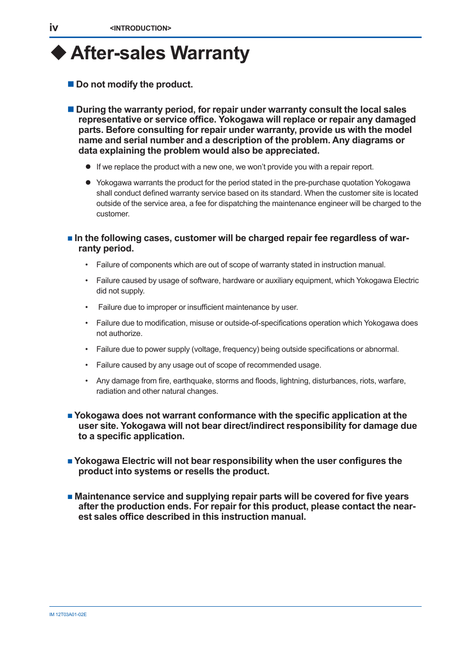 After-sales warranty | Yokogawa DM8C/VD6 Liquid Density Analyzer User Manual | Page 6 / 64