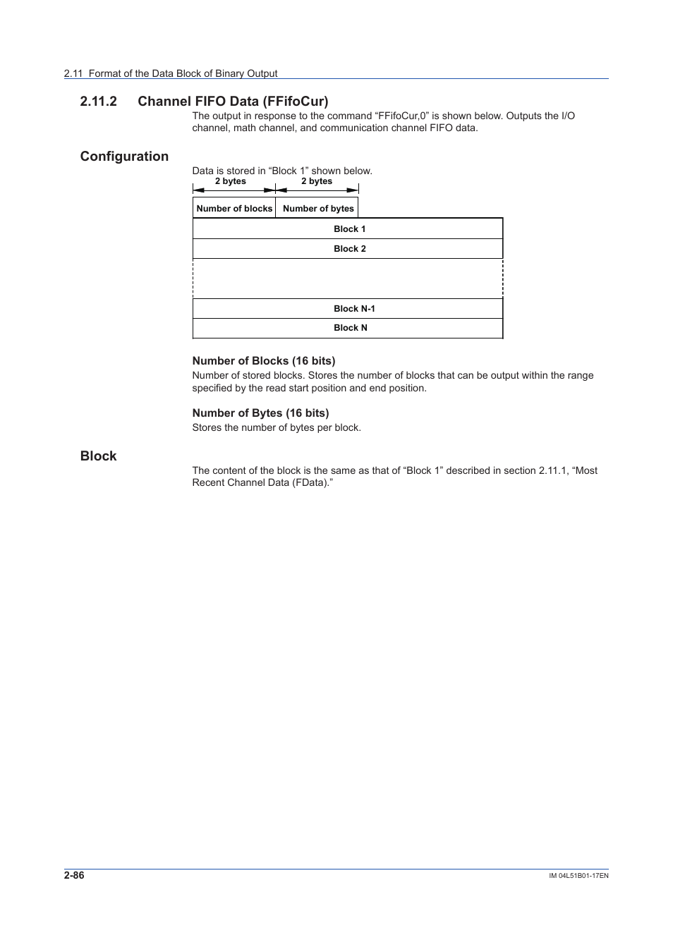 2 channel fifo data (ffifocur), 2 channel fifo data (ffifocur) -86, For the binary output format, see | Configuration, Block | Yokogawa Touch Screen GP20 User Manual | Page 100 / 110