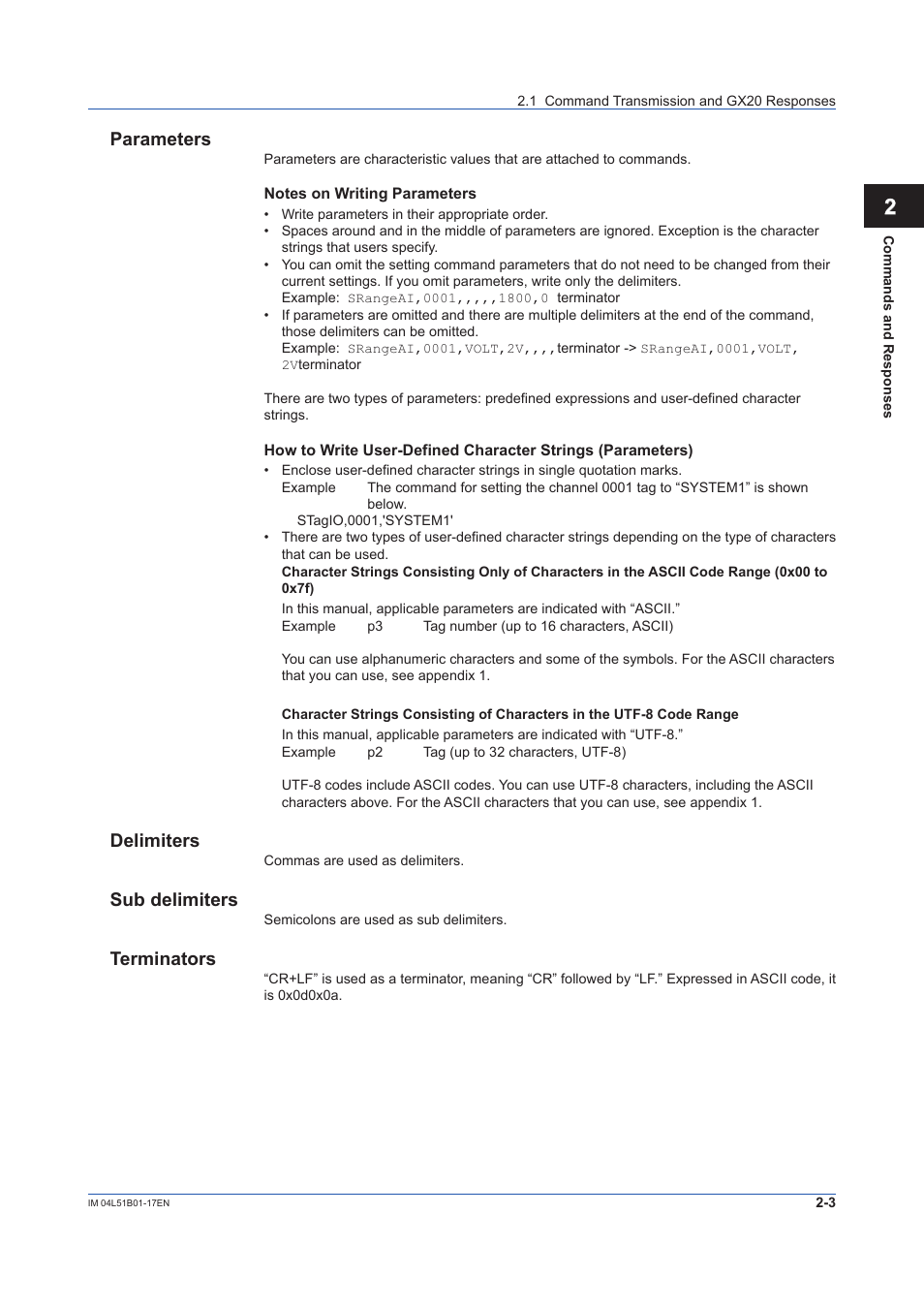 12 app, Parameters, Delimiters | Sub delimiters, Terminators | Yokogawa Touch Screen GP20 User Manual | Page 17 / 110
