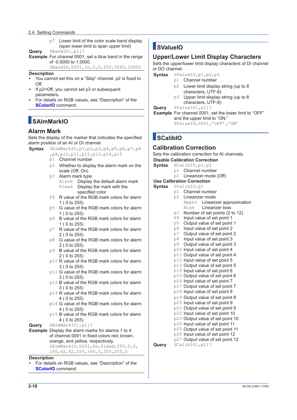Salmmarkio alarm mark, Svalueio upper/lower limit display characters, Scalibio calibration correction | Yokogawa Touch Screen GP20 User Manual | Page 32 / 110