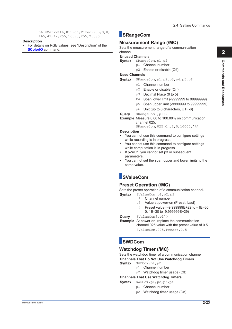 12 app, Srangecom measurement range (/mc), Svaluecom preset operation (/mc) | Swdcom watchdog timer (/mc) | Yokogawa Touch Screen GP20 User Manual | Page 37 / 110