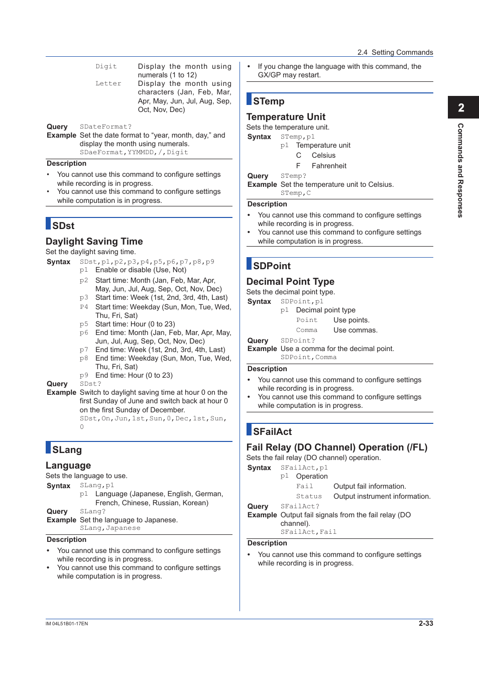 12 app, Sdst daylight saving time, Slang language | Stemp temperature unit, Sdpoint decimal point type, Sfailact fail relay (do channel) operation (/fl) | Yokogawa Touch Screen GP20 User Manual | Page 47 / 110