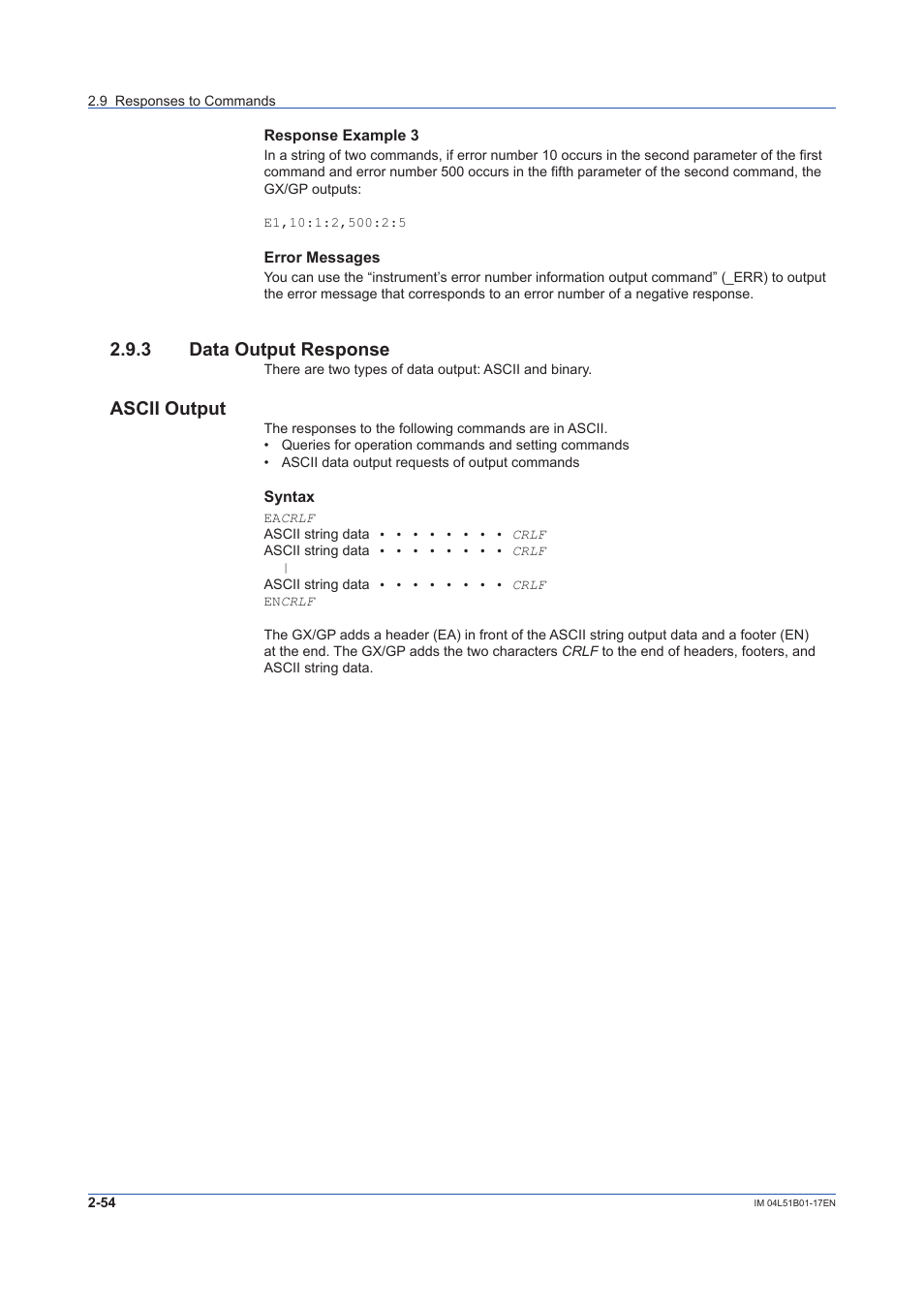 3 data output response, Data output response -54, Ascii output | Yokogawa Touch Screen GP20 User Manual | Page 68 / 110