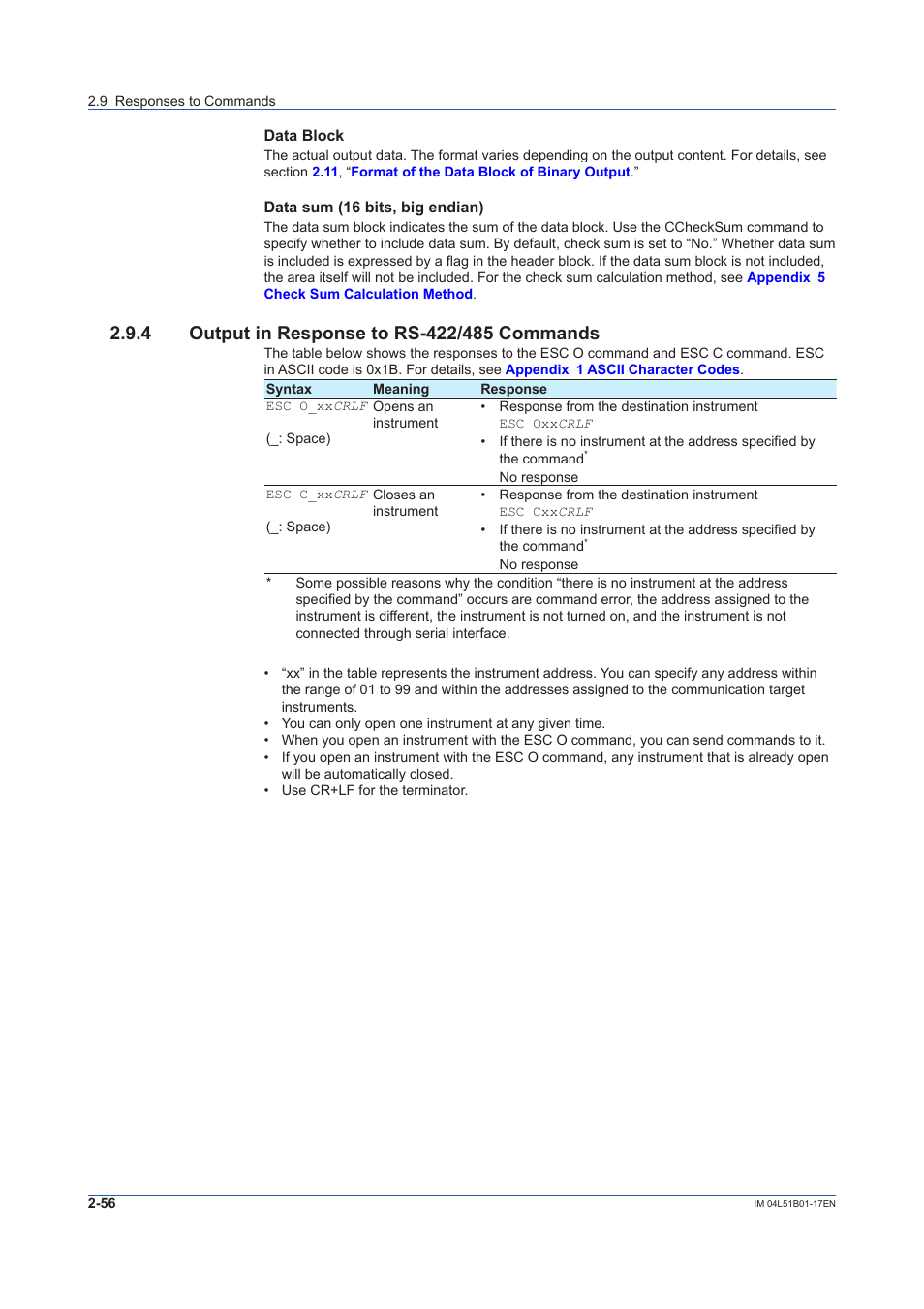 4 output in response to rs-422/485 commands, Output in response to rs-422/485 commands -56 | Yokogawa Touch Screen GP20 User Manual | Page 70 / 110