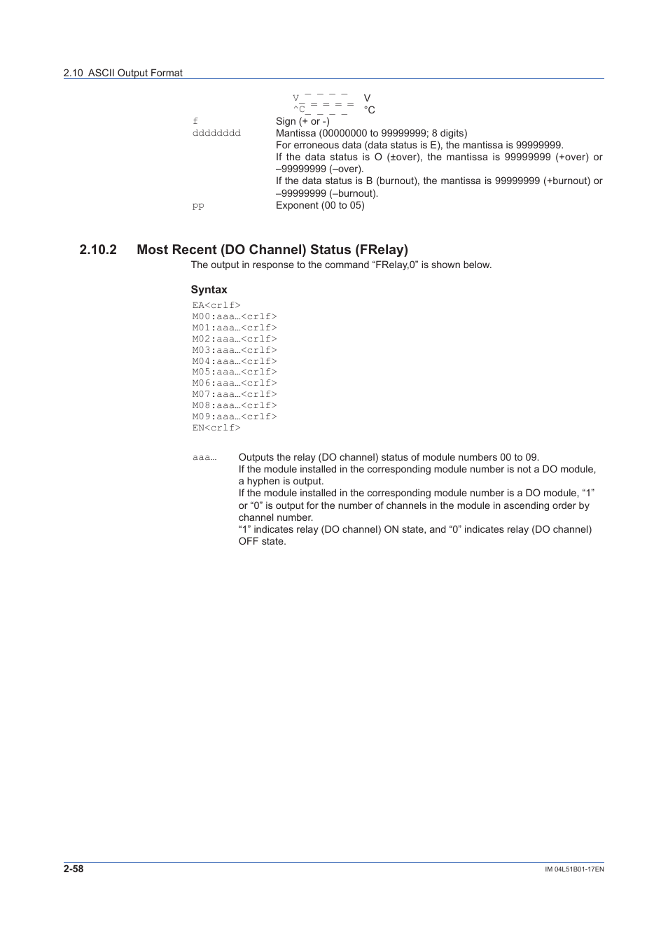 2 most recent (do channel) status (frelay), 2 most recent (do channel) status (frelay) -58, For the output format, see | Yokogawa Touch Screen GP20 User Manual | Page 72 / 110
