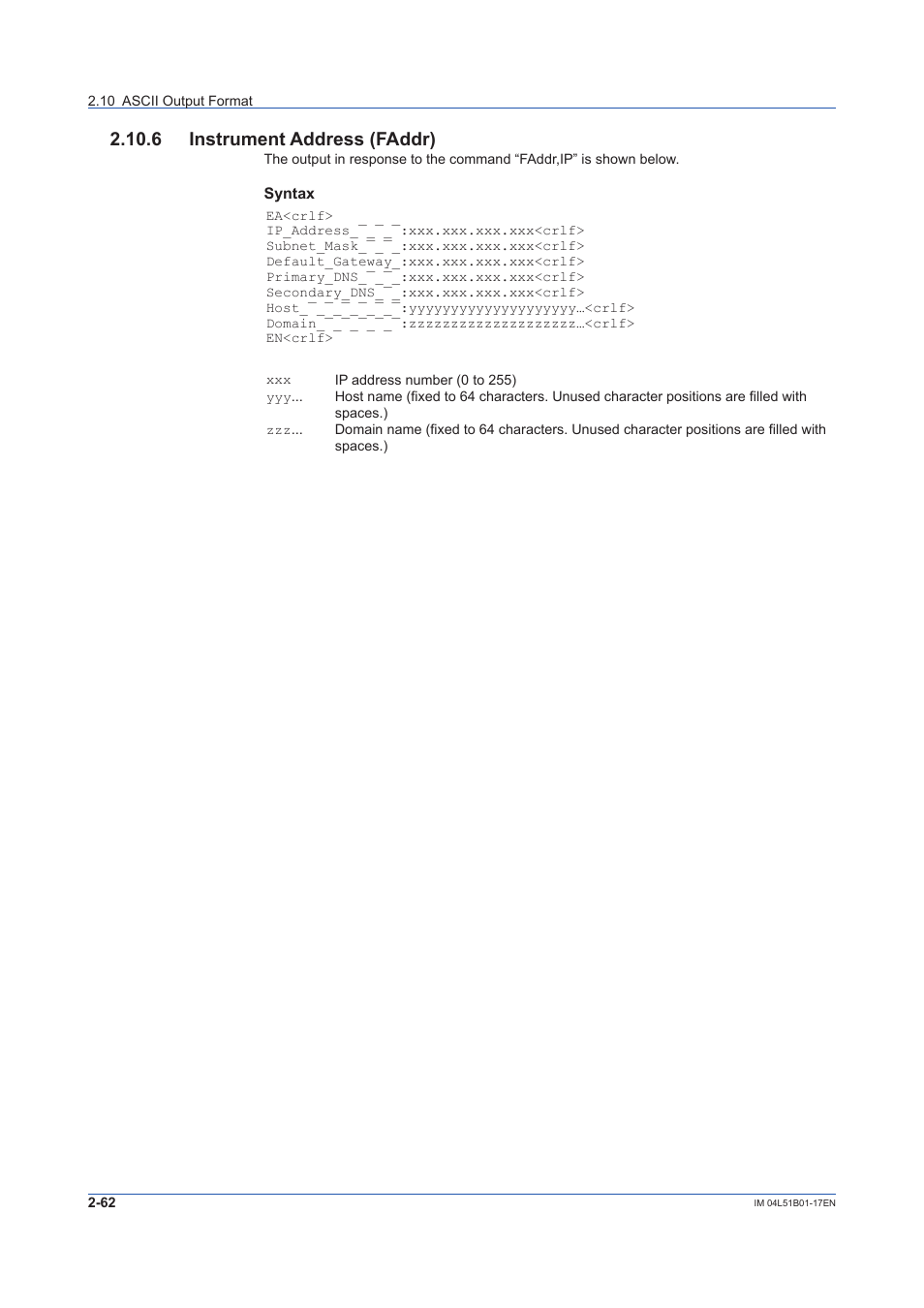 6 instrument address (faddr), 6 instrument address (faddr) -62, Ascii output format, see | Yokogawa Touch Screen GP20 User Manual | Page 76 / 110