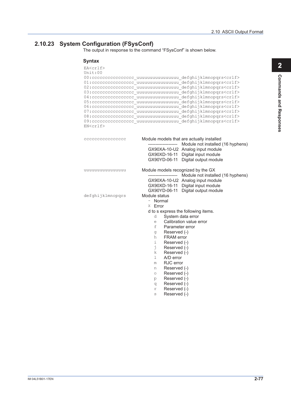 23 system configuration (fsysconf), 23 system configuration (fsysconf) -77, For the output format, see | 12 app | Yokogawa Touch Screen GP20 User Manual | Page 91 / 110