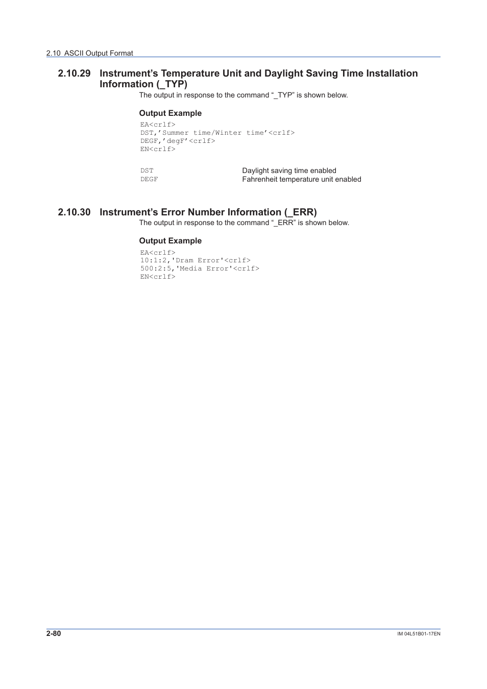 30 instrument’s error number information (_err), Ascii output format, see | Yokogawa Touch Screen GP20 User Manual | Page 94 / 110