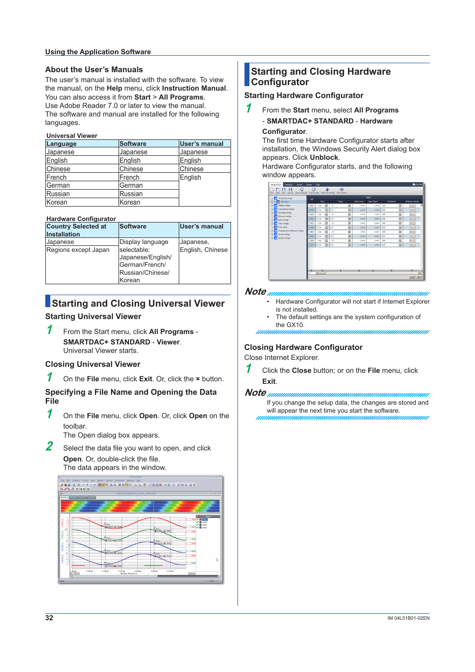 Starting and closing universal viewer, Starting and closing hardware configurator | Yokogawa Touch Screen GP20 User Manual | Page 34 / 44