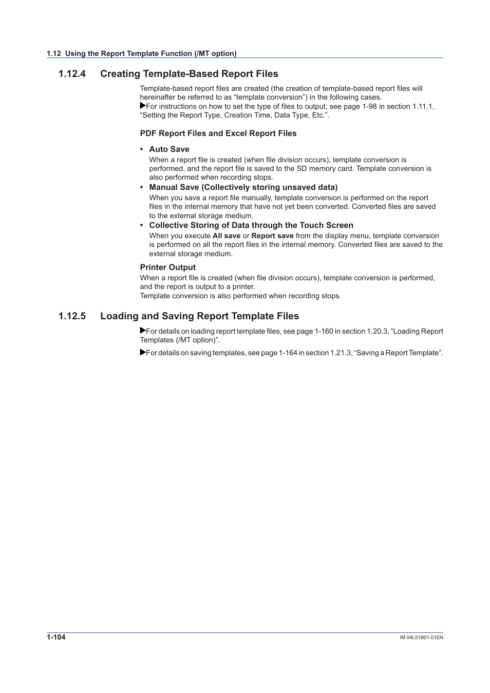 4 creating template-based report files, 5 loading and saving report template files, 4 creating template-based report files -104 | 5 loading and saving report template files -104 | Yokogawa Touch Screen GP20 User Manual | Page 118 / 446