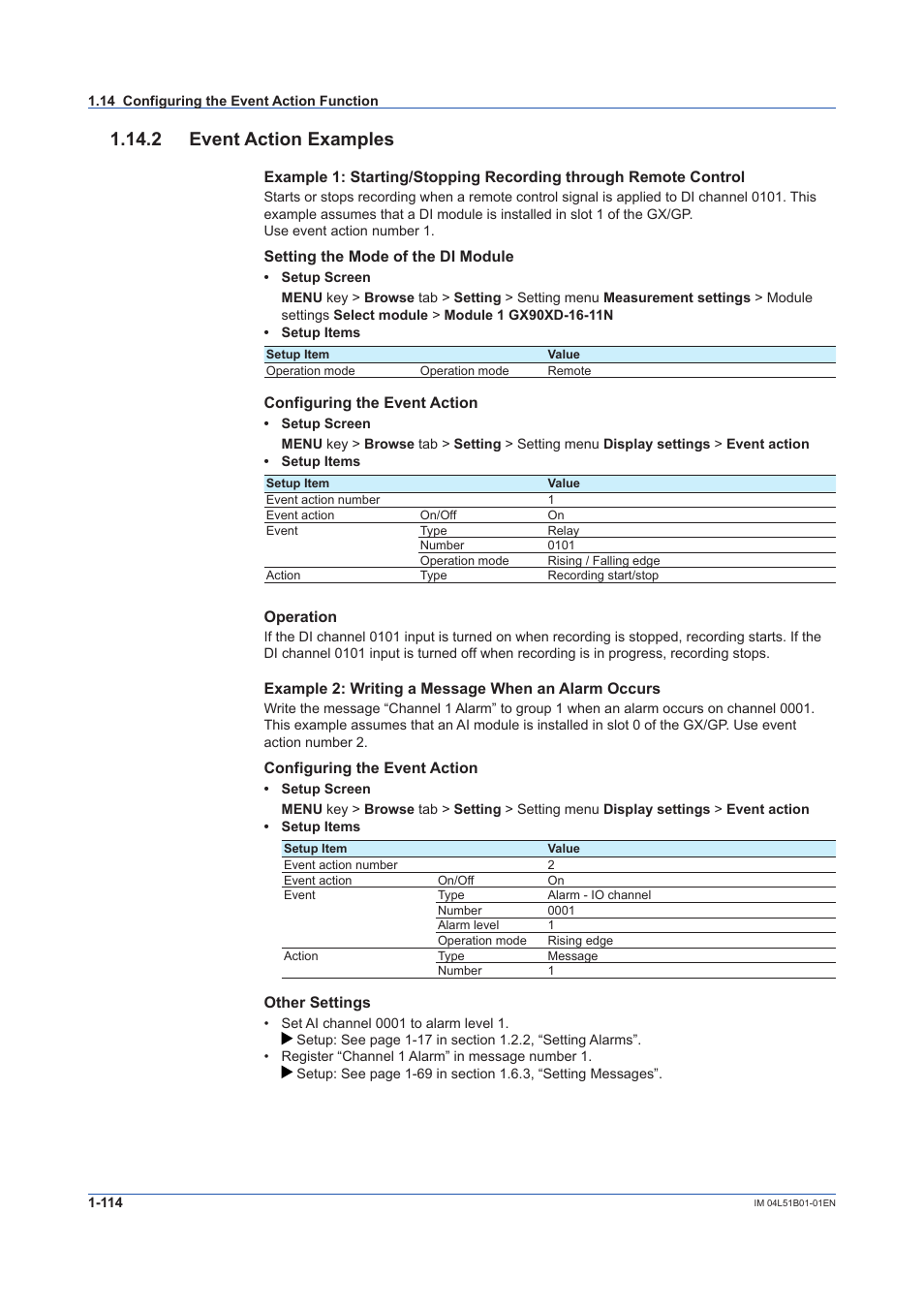 2 event action examples, 2 event action examples -114 | Yokogawa Touch Screen GP20 User Manual | Page 128 / 446