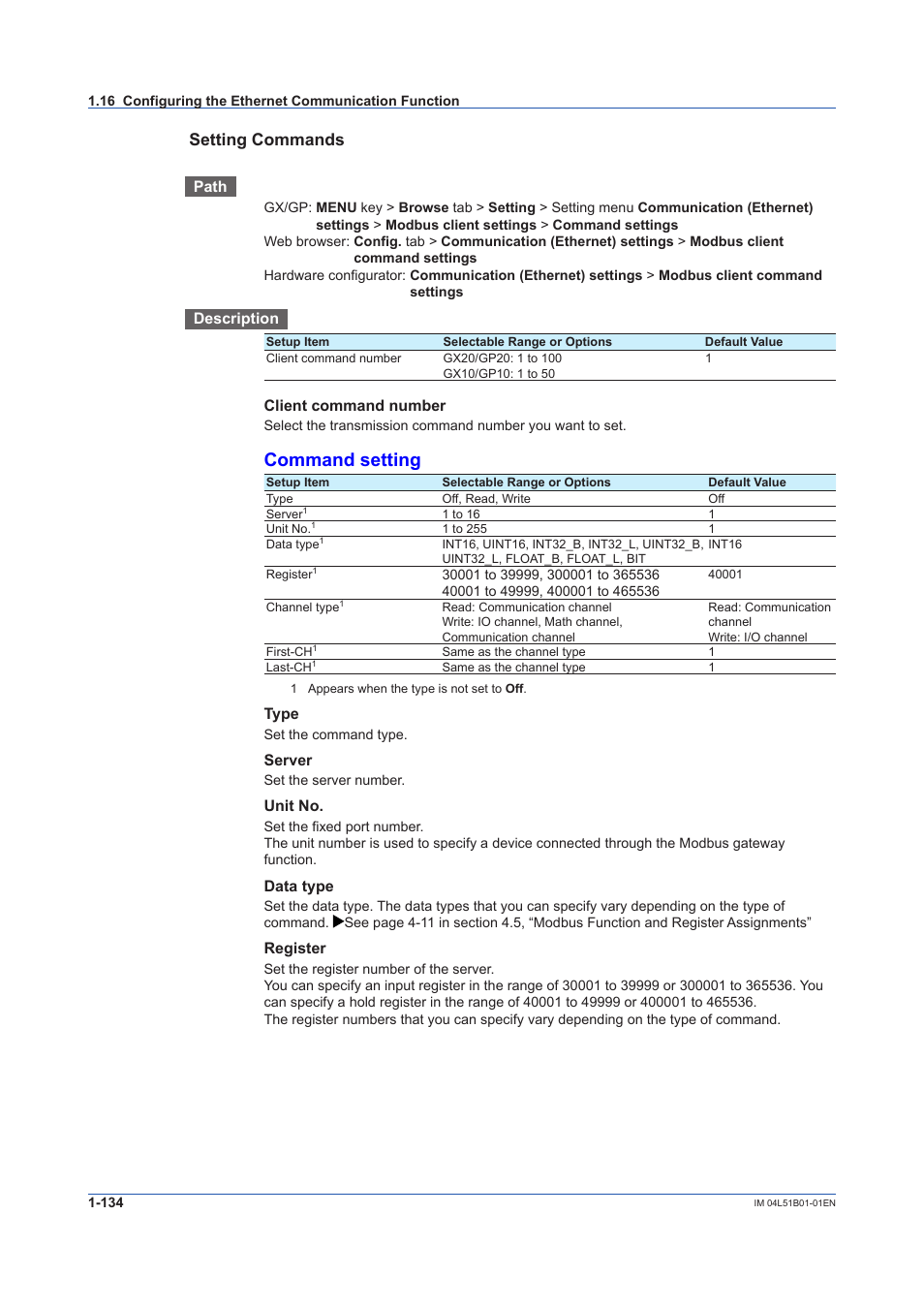 Command setting, Setting commands | Yokogawa Touch Screen GP20 User Manual | Page 148 / 446