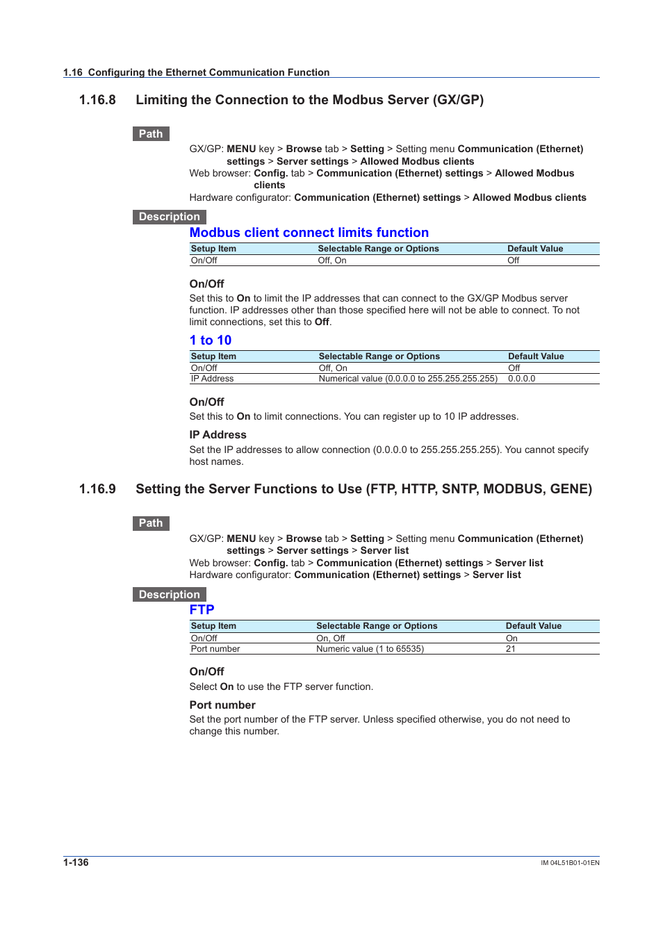 Modbus client connect limits function, 1 to 10 | Yokogawa Touch Screen GP20 User Manual | Page 150 / 446