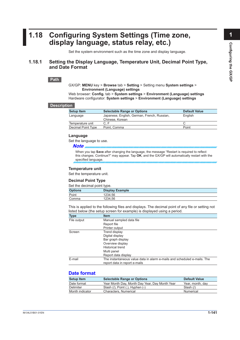 Date format | Yokogawa Touch Screen GP20 User Manual | Page 155 / 446