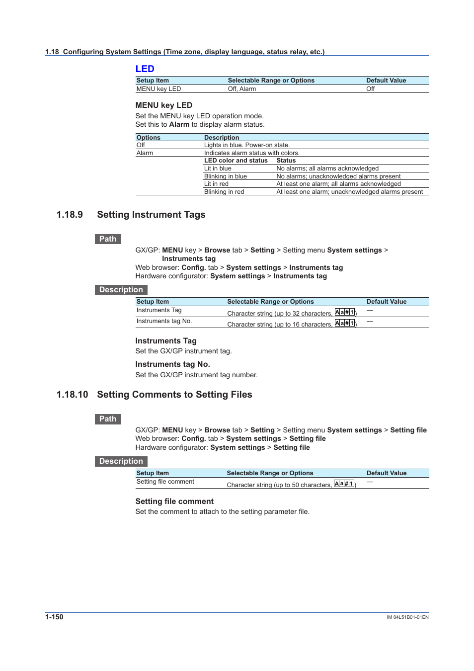 9 setting instrument tags, 10 setting comments to setting files, 9 setting instrument tags -150 | 10 setting comments to setting files -150 | Yokogawa Touch Screen GP20 User Manual | Page 164 / 446