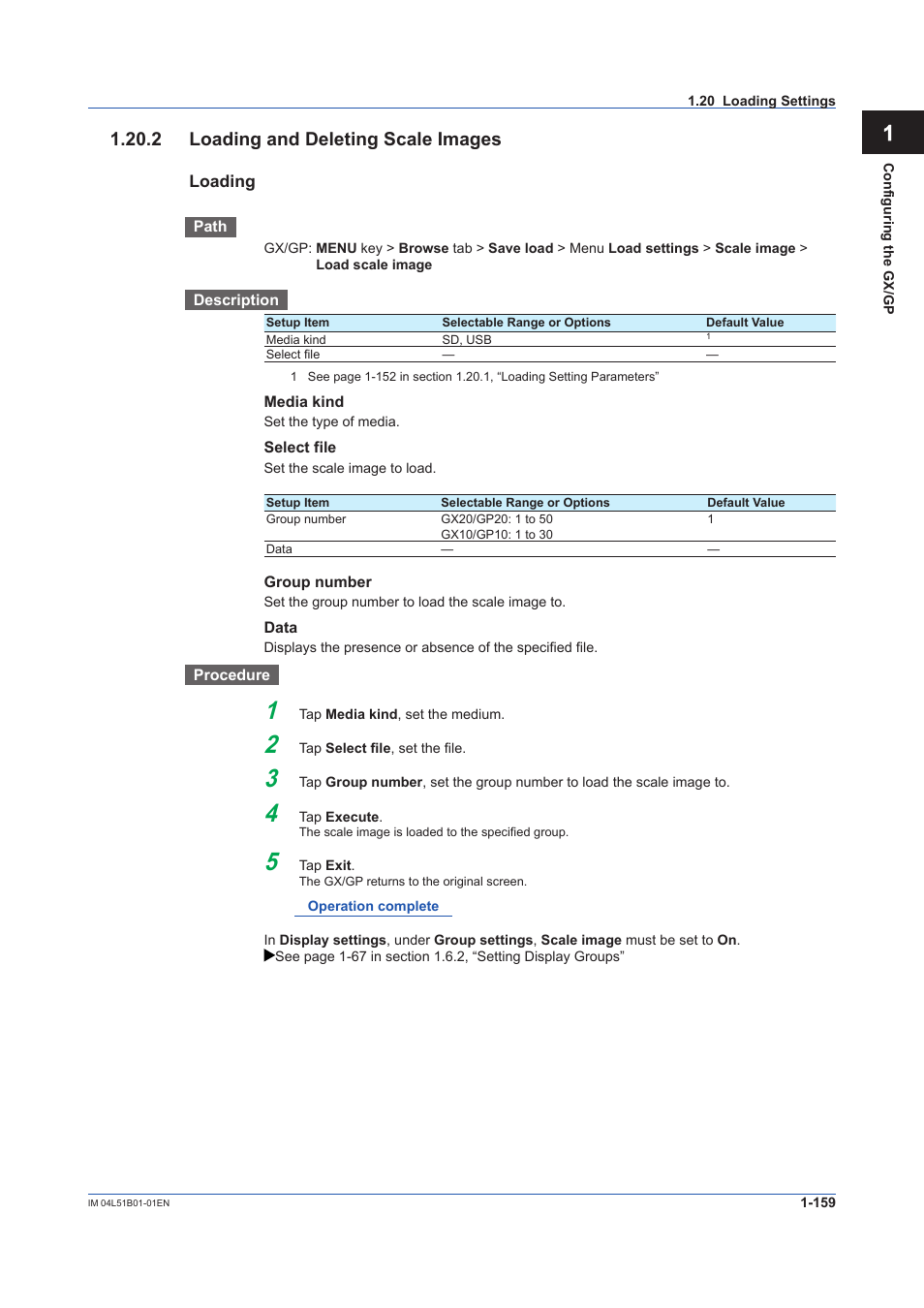 2 loading and deleting scale images, 2 loading and deleting scale images -159, Loading and deleting scale images | App 1.20.2 loading and deleting scale images | Yokogawa Touch Screen GP20 User Manual | Page 173 / 446