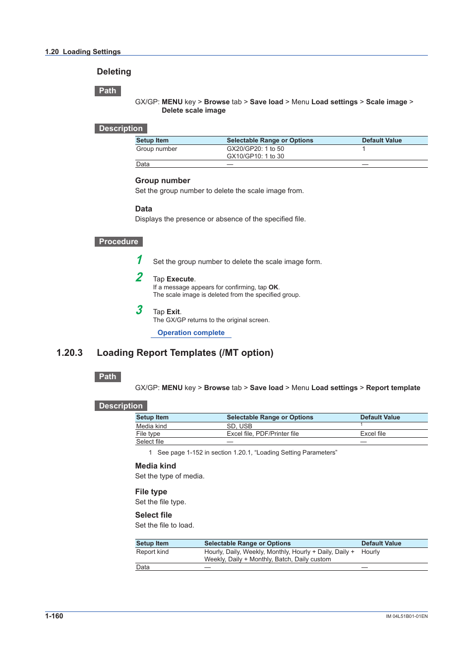 3 loading report templates (/mt option), 3 loading report templates (/mt option) -160, Templates (/mt option) | Yokogawa Touch Screen GP20 User Manual | Page 174 / 446