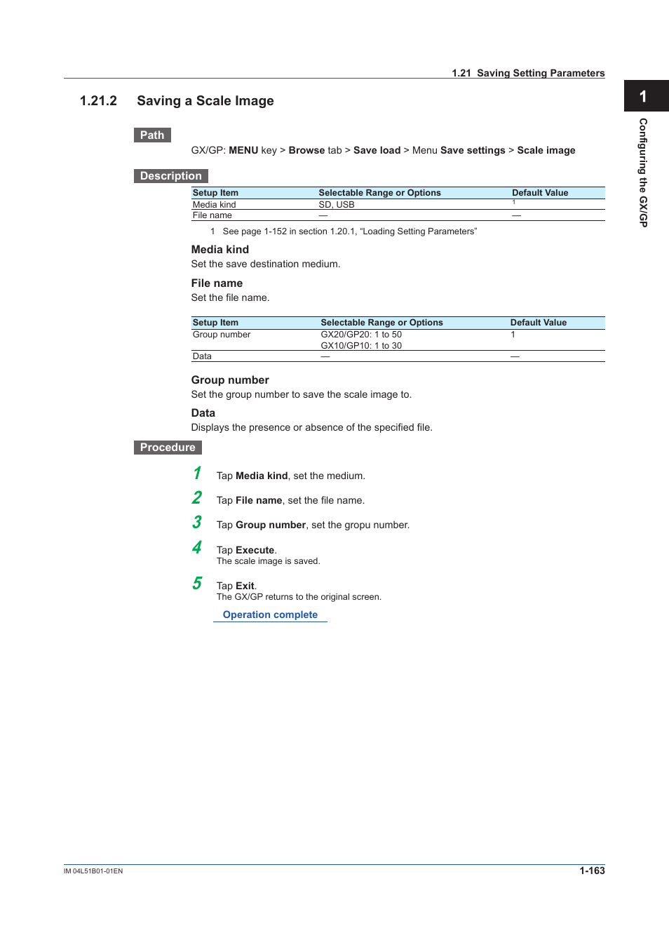 2 saving a scale image, 2 saving a scale image -163, App 1.21.2 saving a scale image | Yokogawa Touch Screen GP20 User Manual | Page 177 / 446