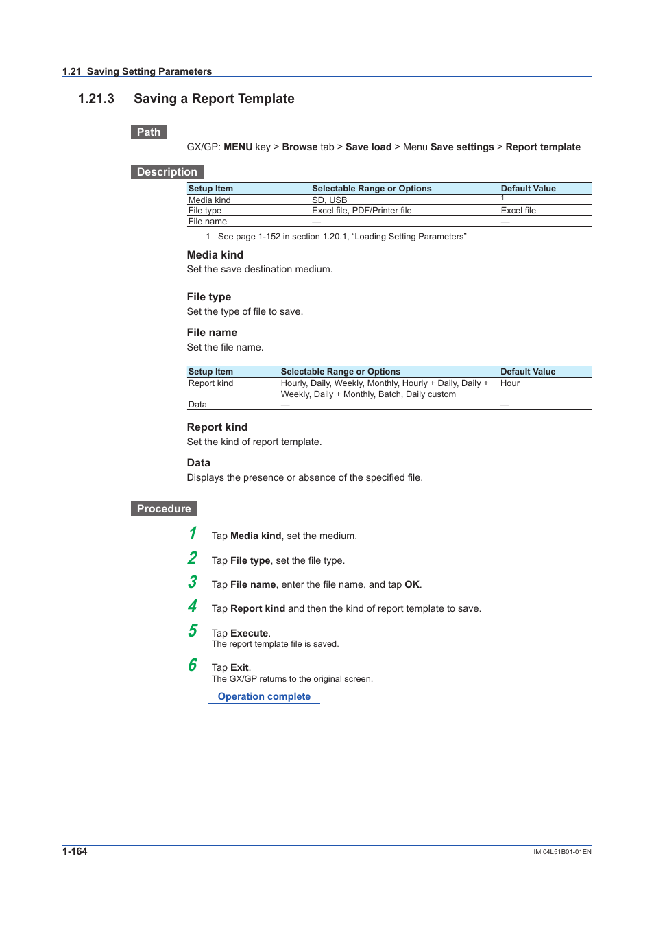 3 saving a report template, 3 saving a report template -164, Report template | Yokogawa Touch Screen GP20 User Manual | Page 178 / 446