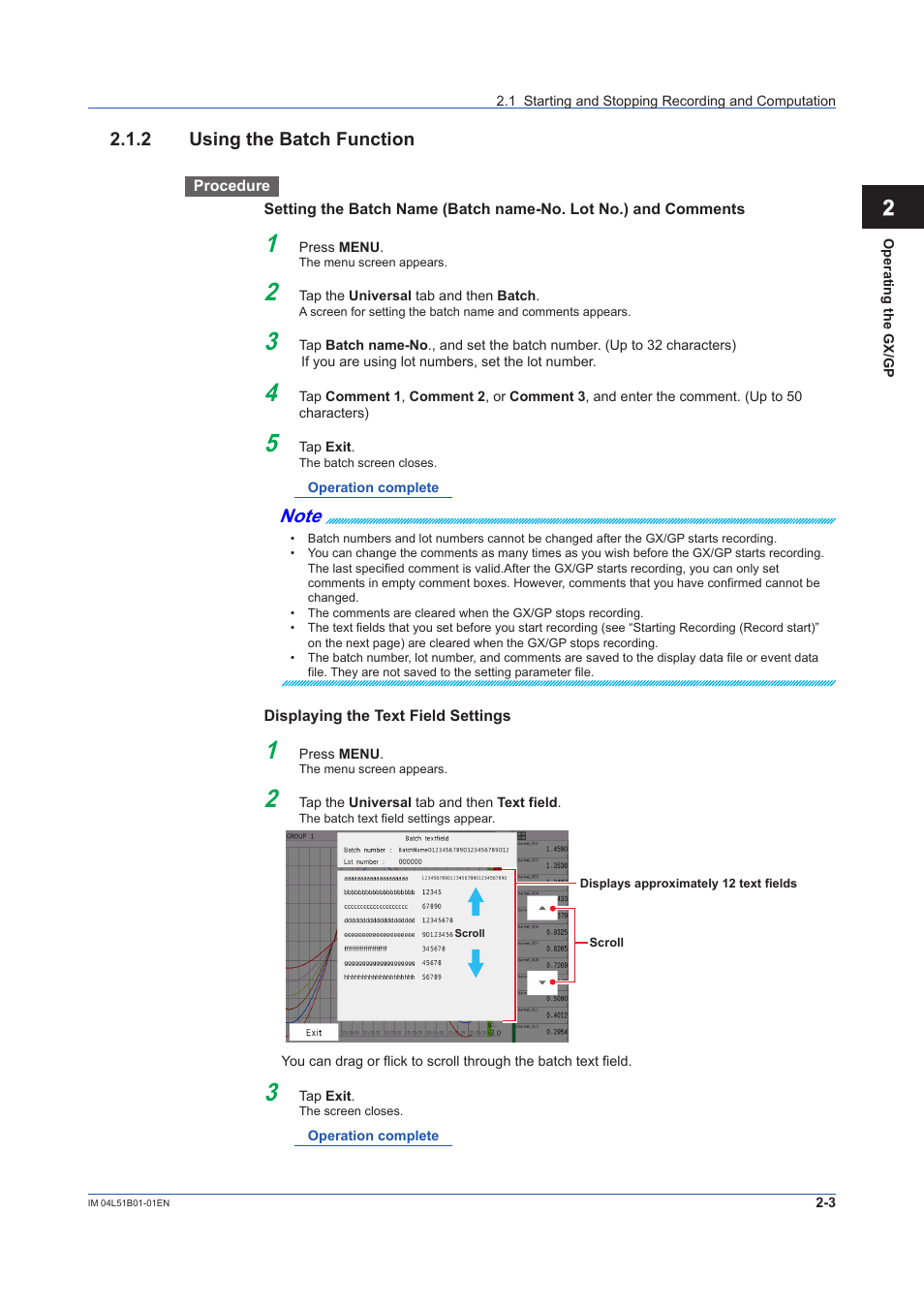 2 using the batch function, Using the batch function -3, Batch function | App 2.1.2 using the batch function | Yokogawa Touch Screen GP20 User Manual | Page 187 / 446