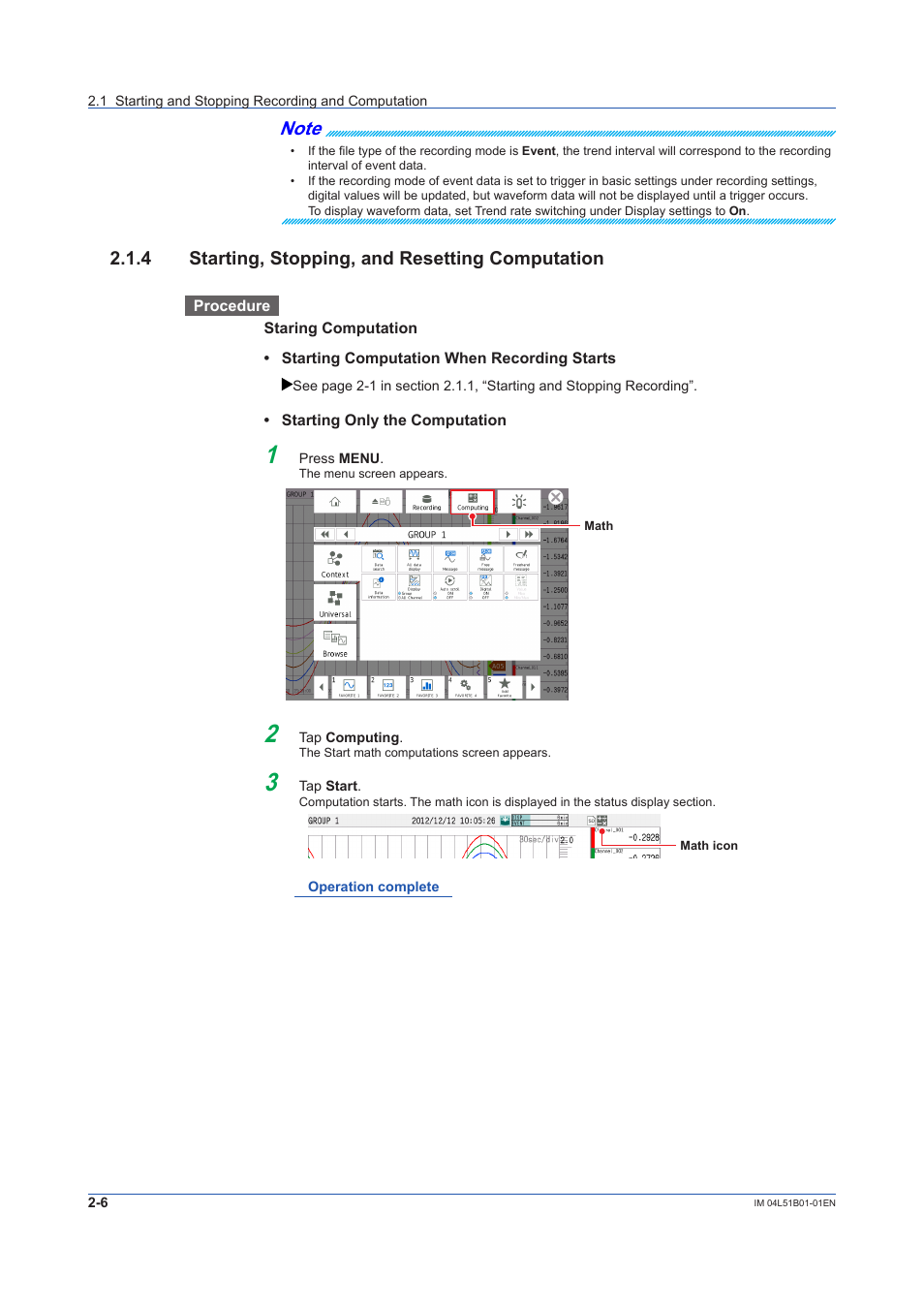 4 starting, stopping, and resetting computation, Starting, stopping, and resetting computation -6 | Yokogawa Touch Screen GP20 User Manual | Page 190 / 446