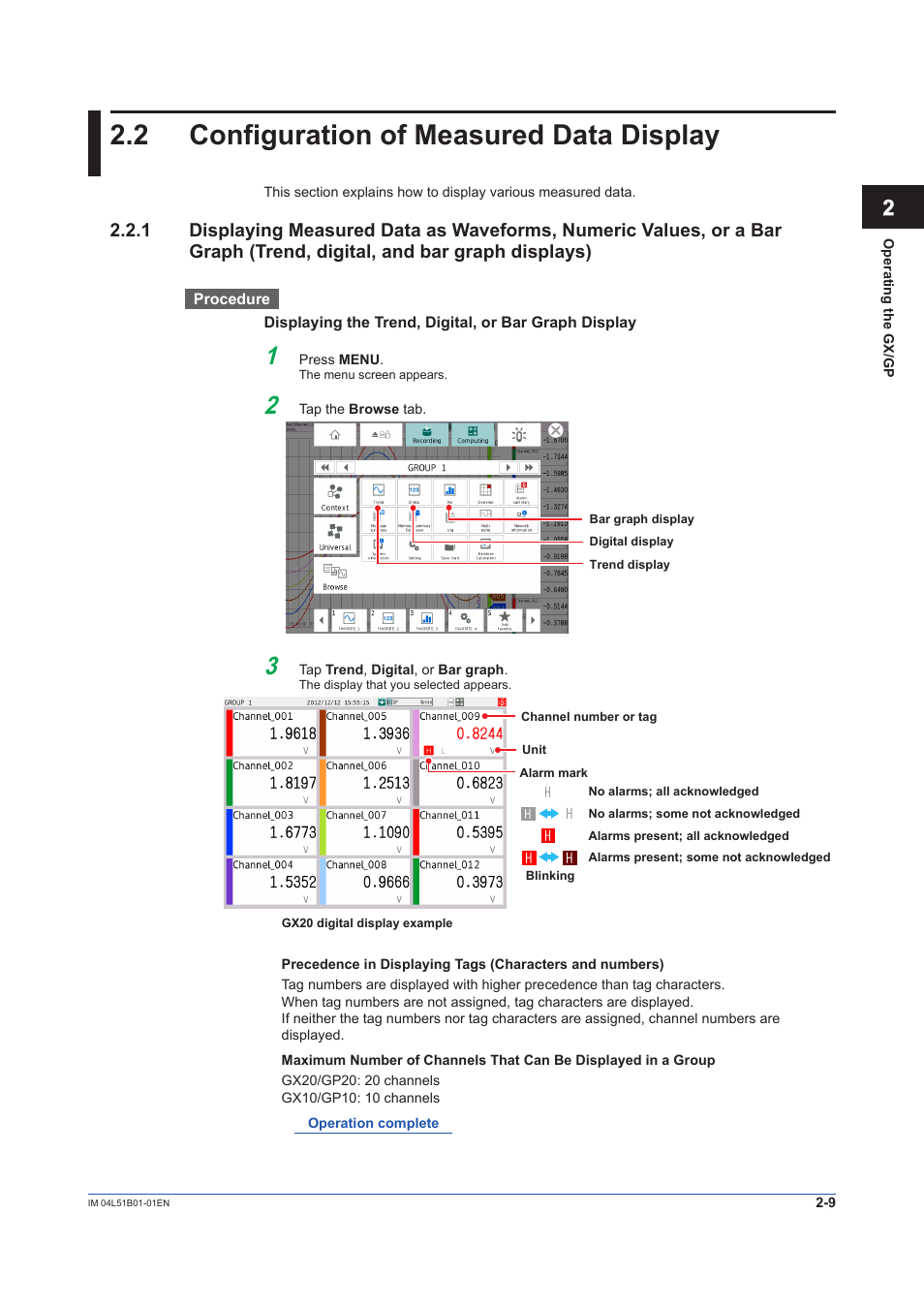 2 configuration of measured data display, Configuration of measured data display -9, Bar graph displays) -9 | Yokogawa Touch Screen GP20 User Manual | Page 193 / 446