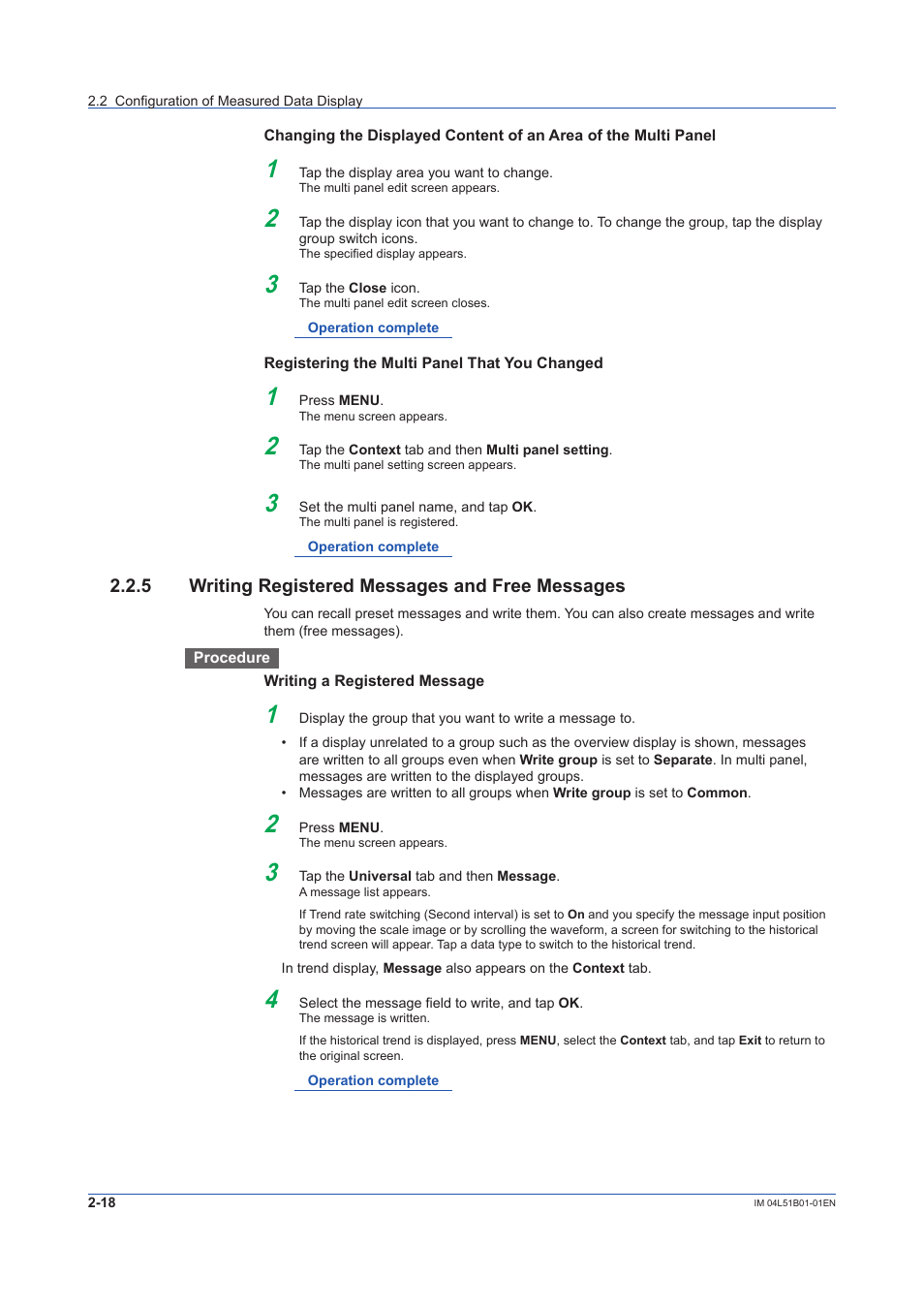 5 writing registered messages and free messages, Writing registered messages and free messages -18 | Yokogawa Touch Screen GP20 User Manual | Page 202 / 446