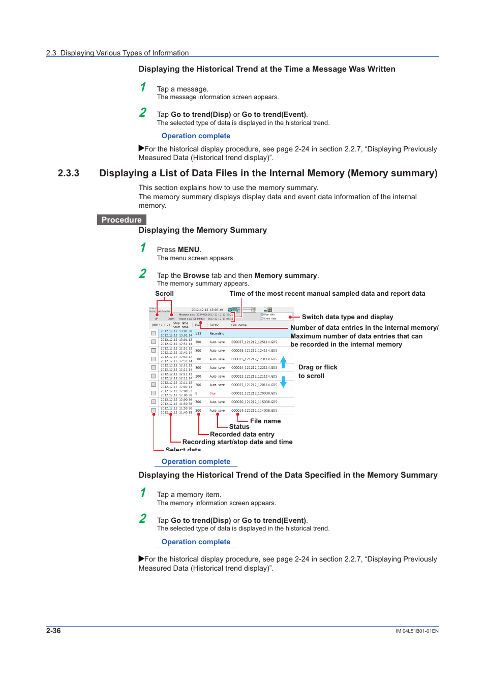 In the internal memory (memory summary)”) | Yokogawa Touch Screen GP20 User Manual | Page 220 / 446