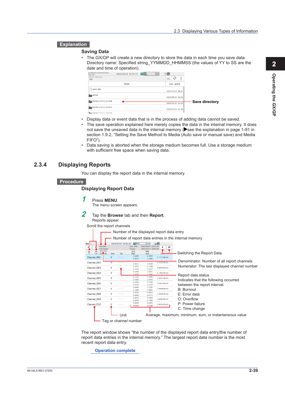 4 displaying reports, Displaying reports -39 | Yokogawa Touch Screen GP20 User Manual | Page 223 / 446