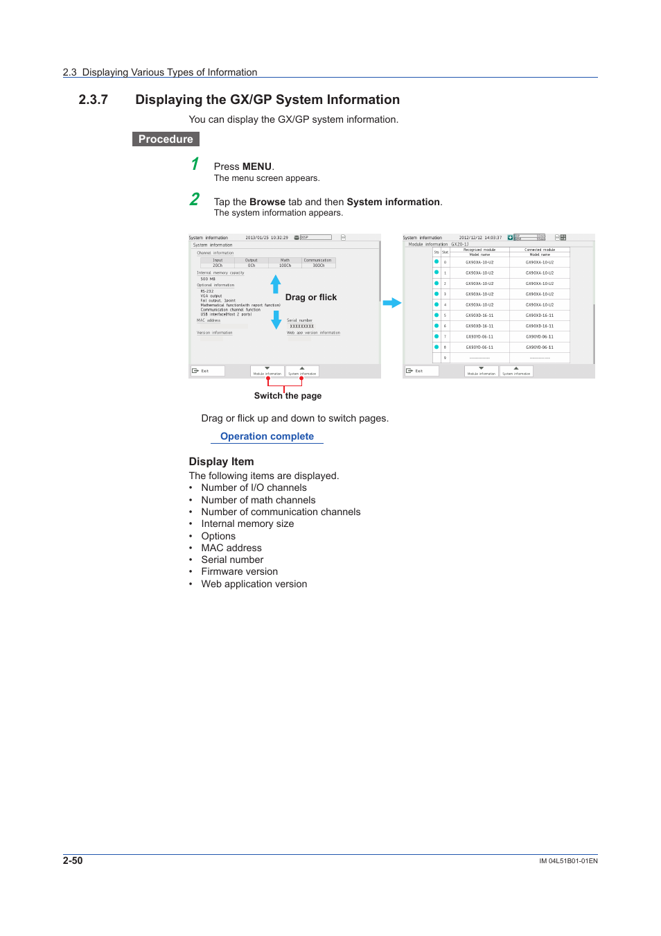 7 displaying the gx/gp system information, Displaying the gx/gp system information -50 | Yokogawa Touch Screen GP20 User Manual | Page 234 / 446