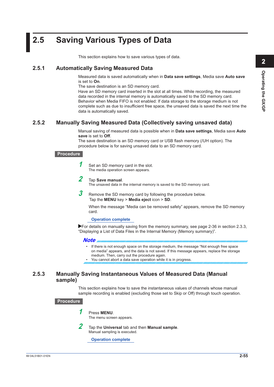 5 saving various types of data, 1 automatically saving measured data, Saving various types of data -55 | Automatically saving measured data -55 | Yokogawa Touch Screen GP20 User Manual | Page 239 / 446