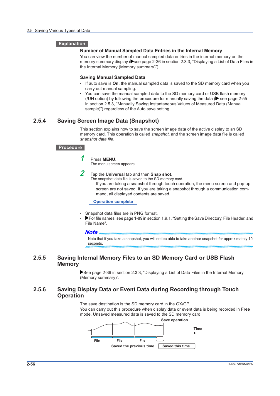 4 saving screen image data (snapshot), Saving screen image data (snapshot) -56 | Yokogawa Touch Screen GP20 User Manual | Page 240 / 446