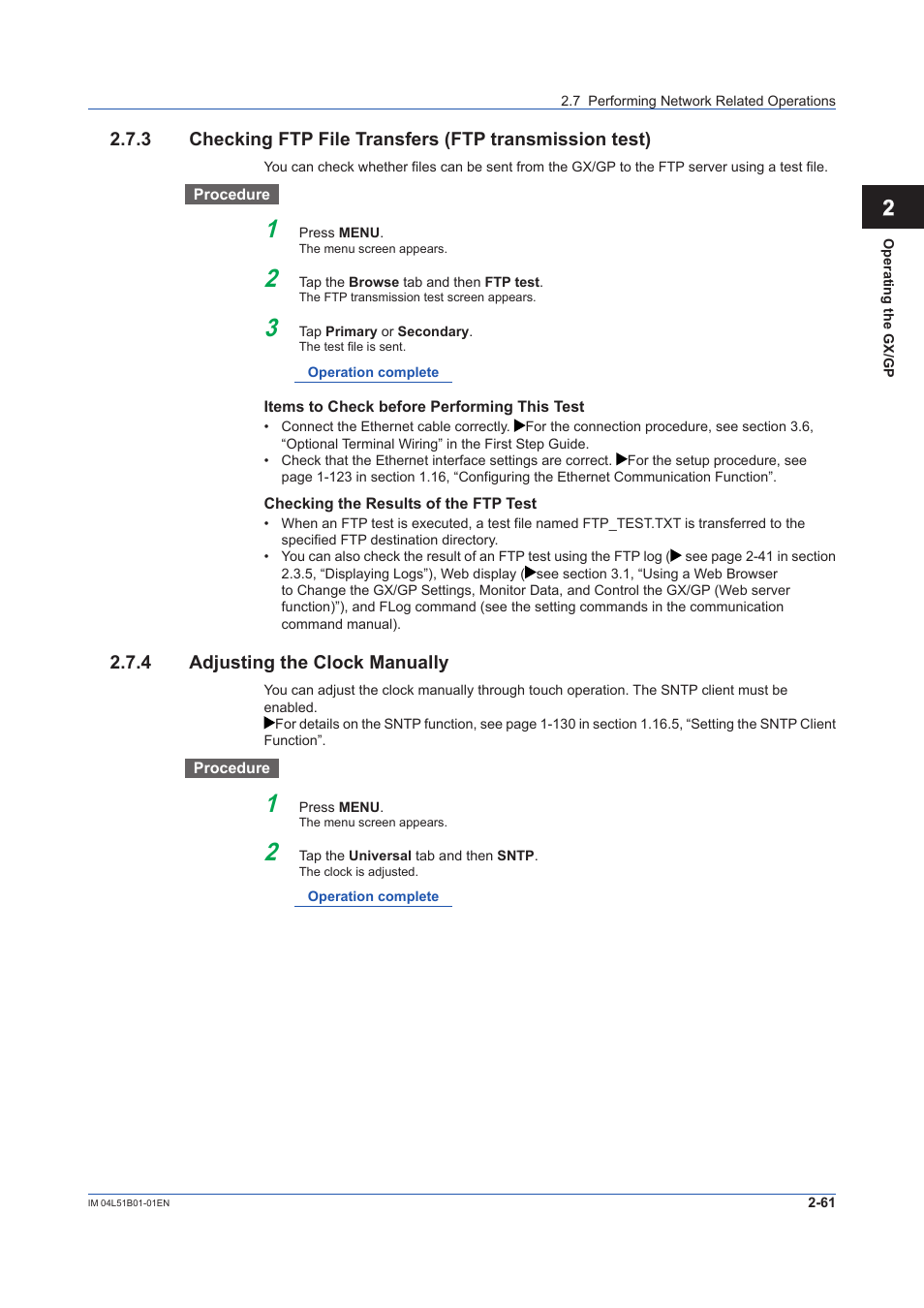 4 adjusting the clock manually, Adjusting the clock manually -61 | Yokogawa Touch Screen GP20 User Manual | Page 245 / 446