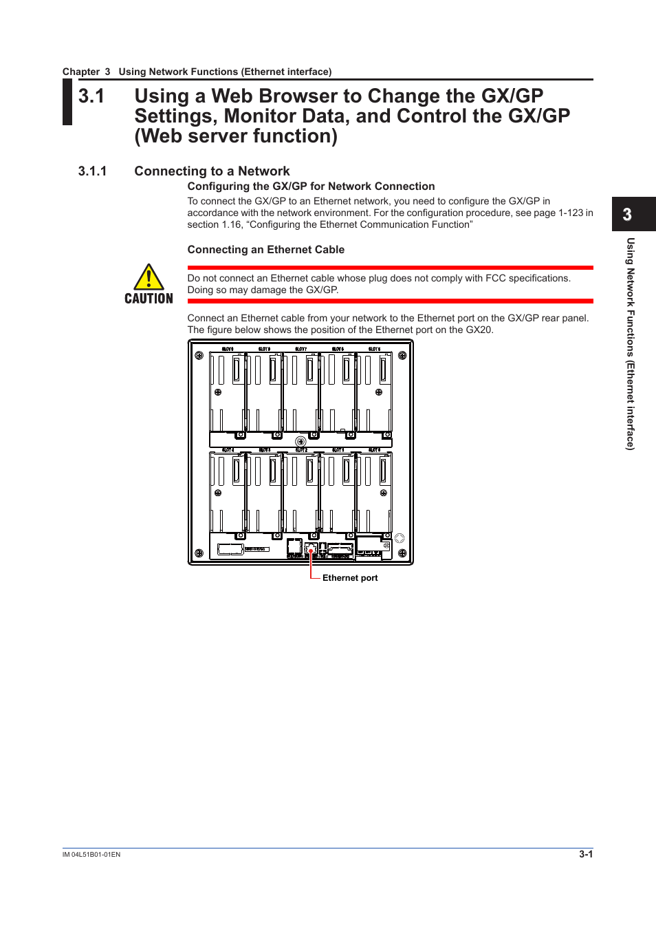 1 connecting to a network, Connecting to a network -1, See section 3.1, “using a web browser | Yokogawa Touch Screen GP20 User Manual | Page 253 / 446