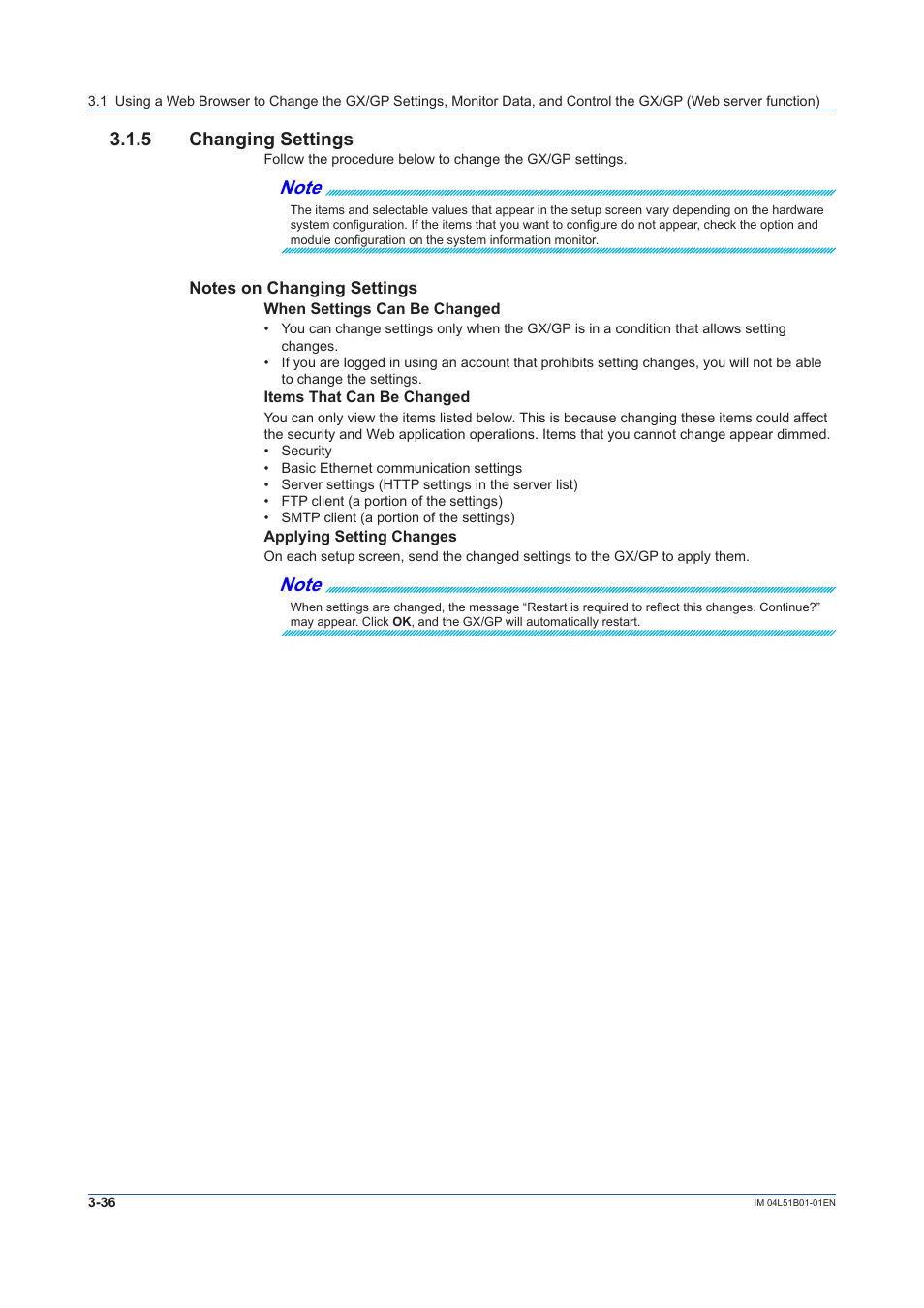 5 changing settings, Changing settings -36 | Yokogawa Touch Screen GP20 User Manual | Page 288 / 446